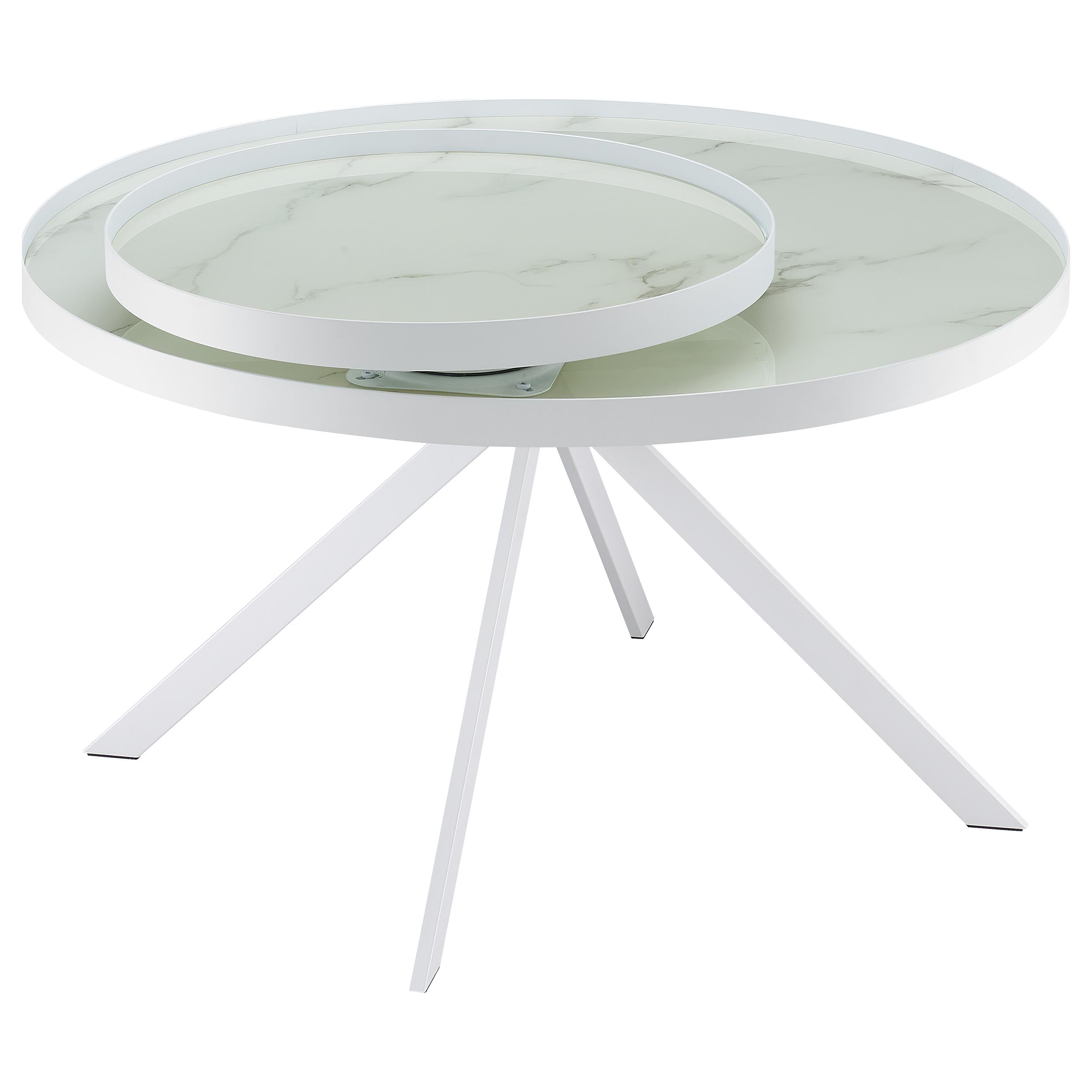 Briggs Round Marble Printed Glass Top Coffee Table White — view 7