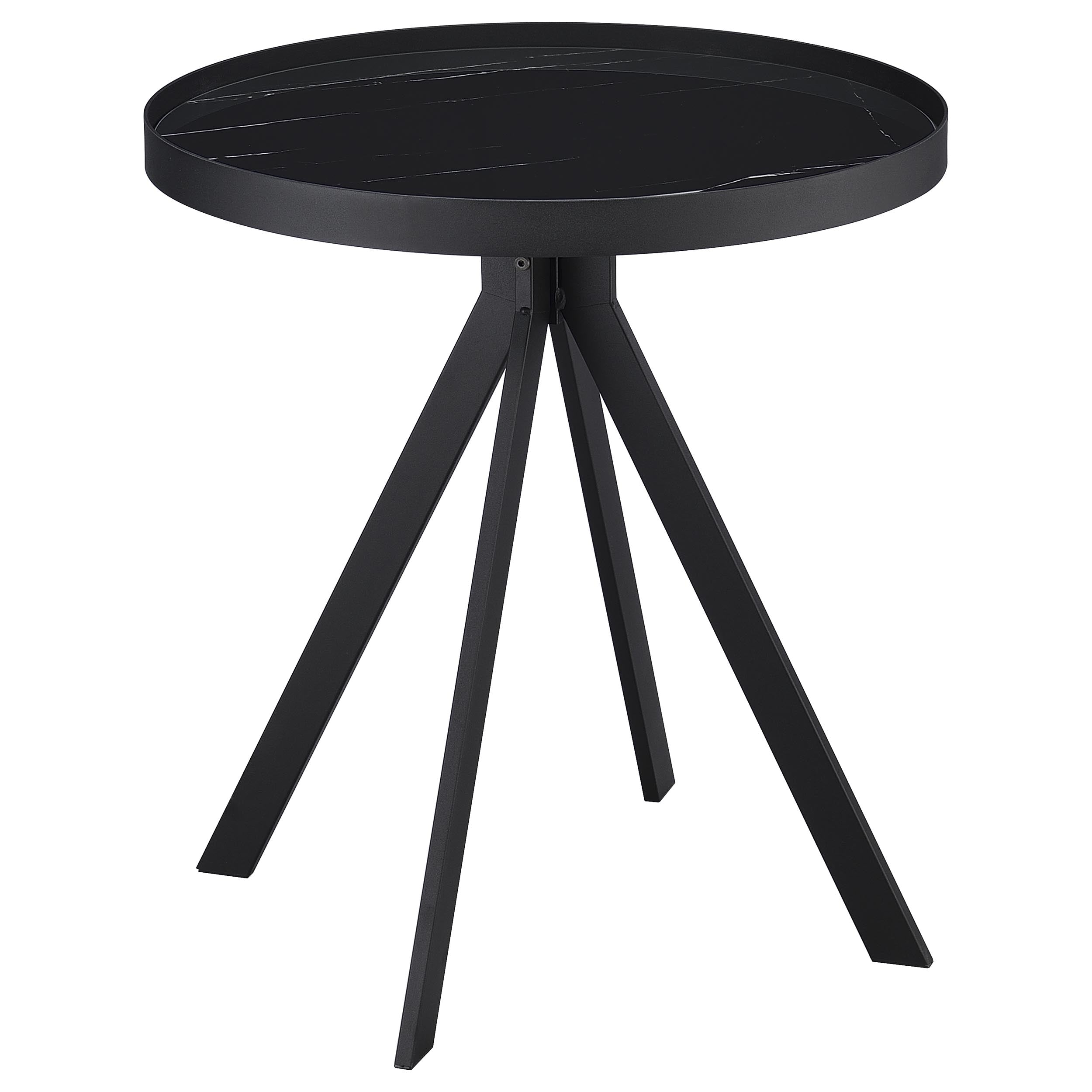 Briggs Round Marble Printed Glass Top End Table Black — view 5