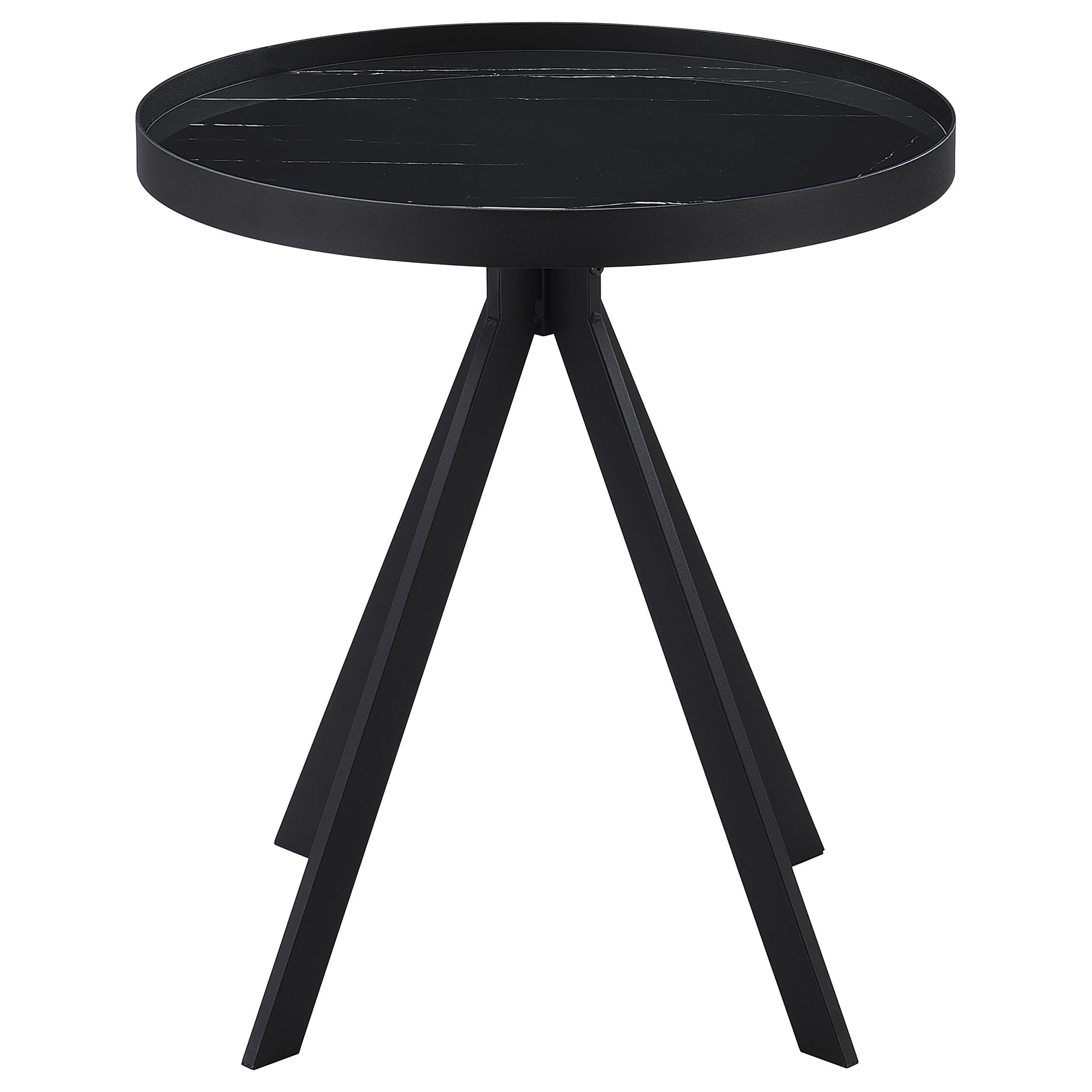 Briggs Round Marble Printed Glass Top End Table Black — view 6
