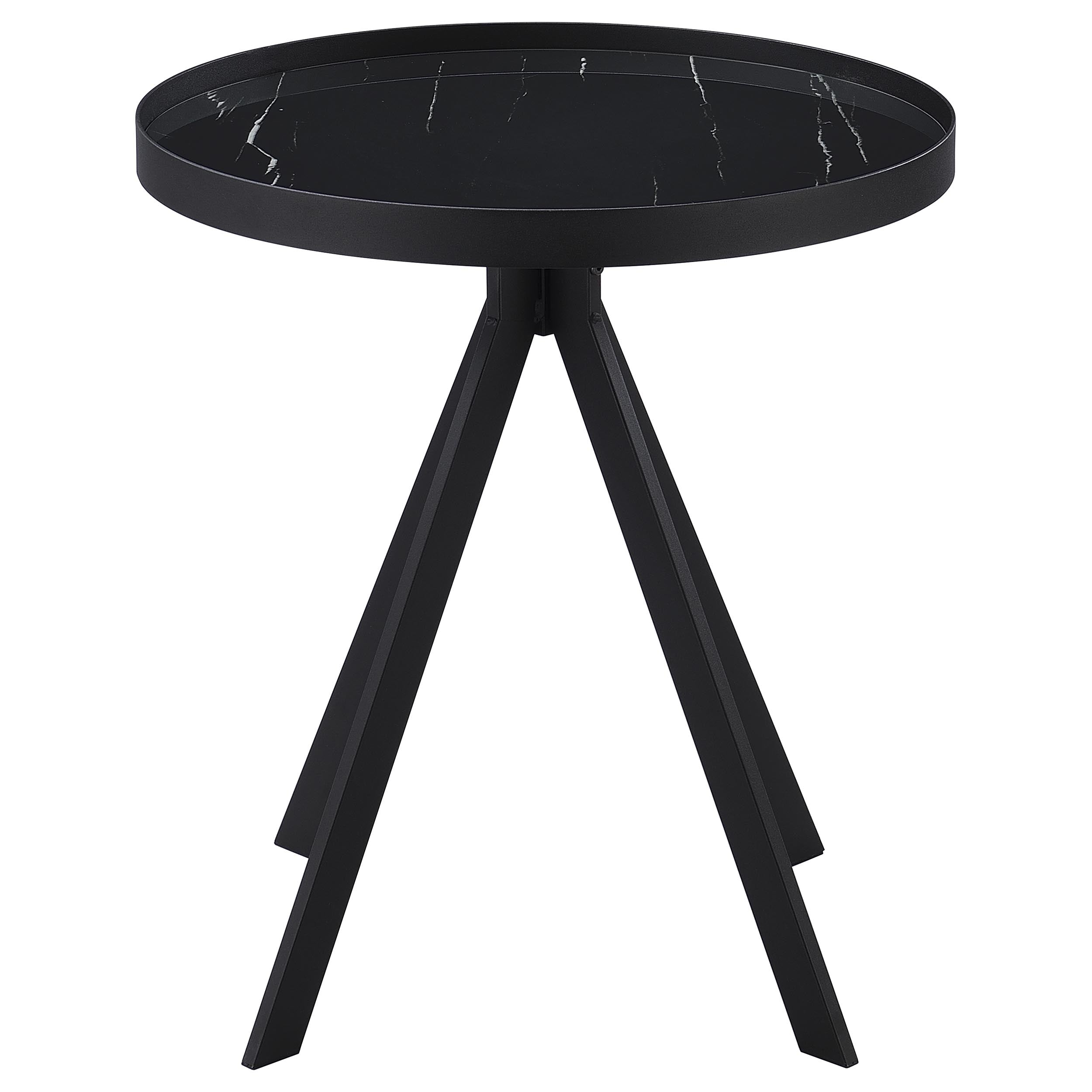 Briggs Round Marble Printed Glass Top End Table Black — view 7