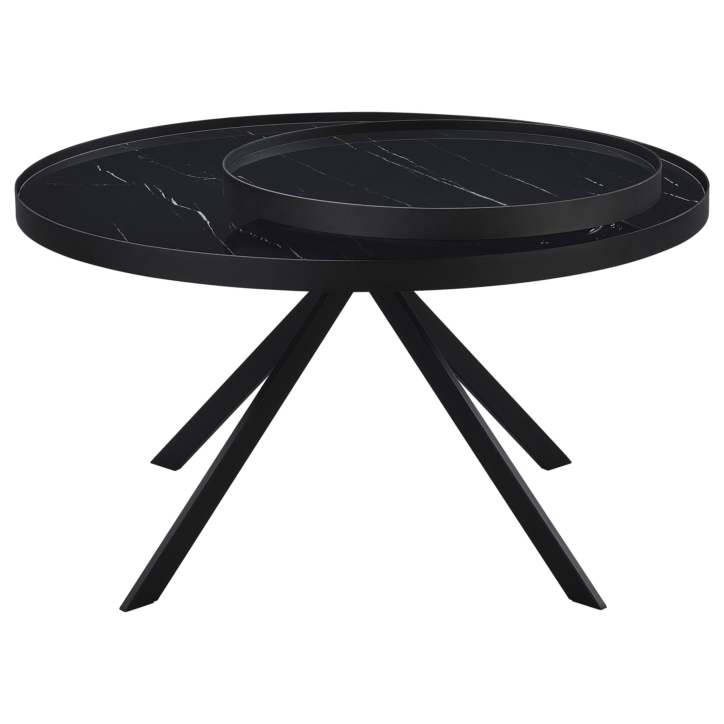 Briggs Round Marble Printed Glass Top Coffee Table Black — view 6