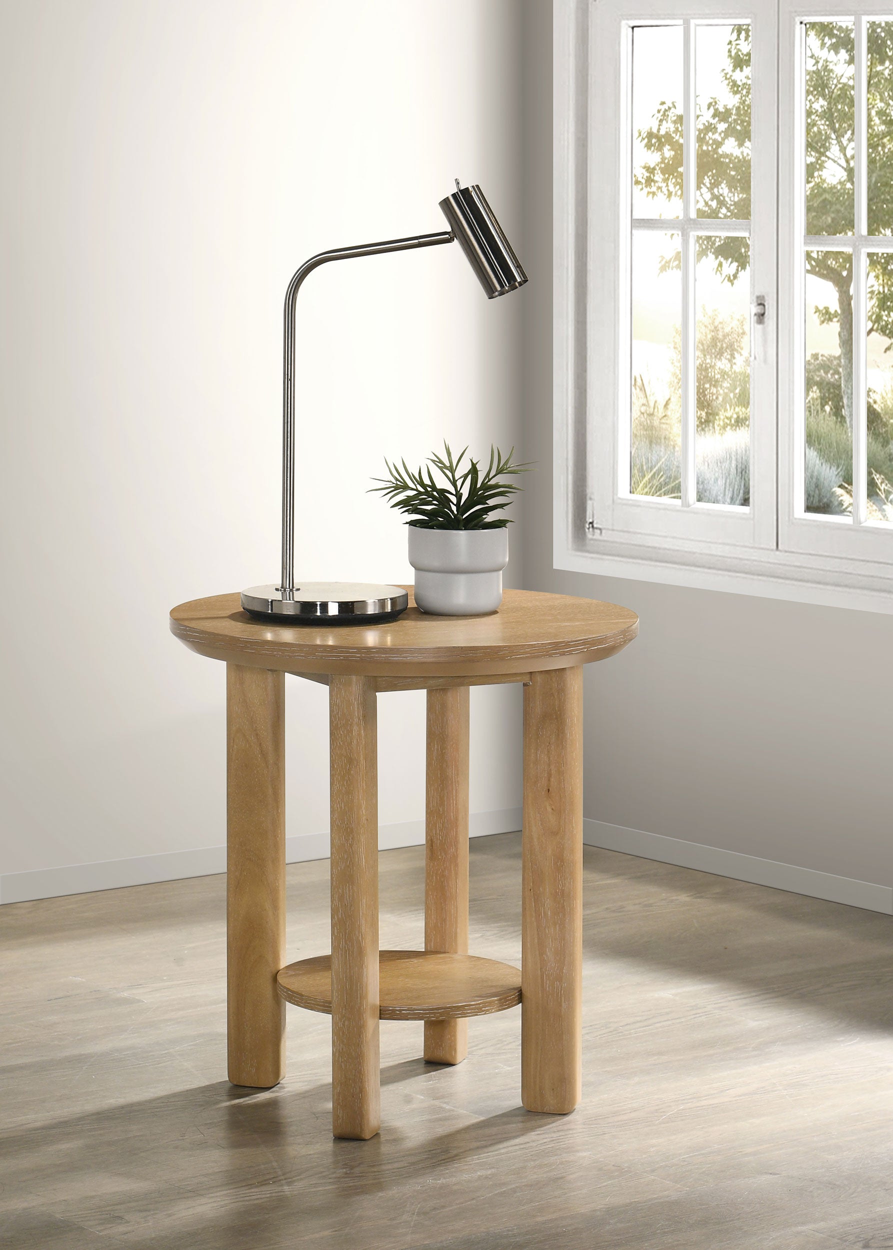 Ottowa Round Wood Side End Table with Shelf Light Oak — view 2
