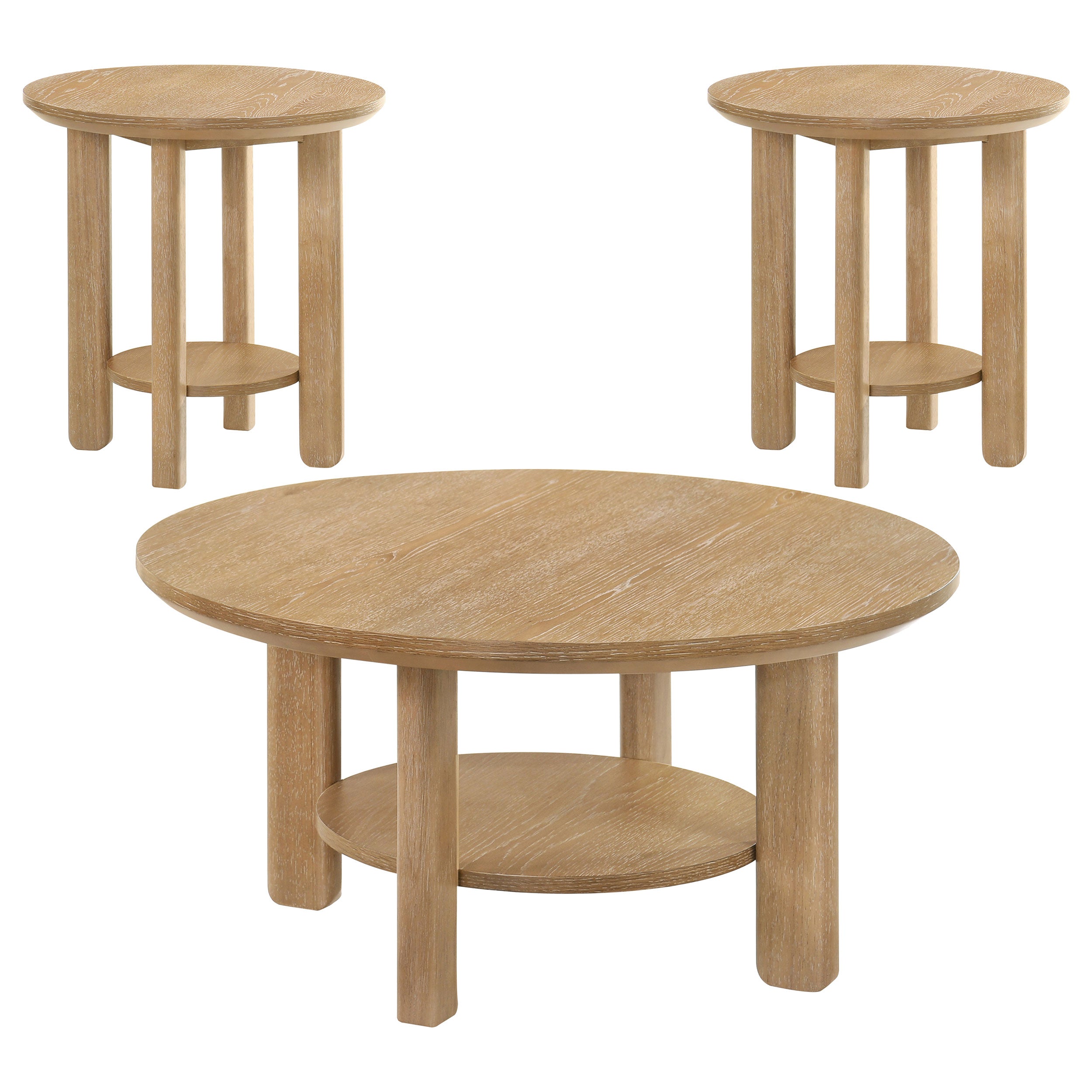 Ottowa 3-piece Round Wood Coffee Table Set Light Oak — view 2