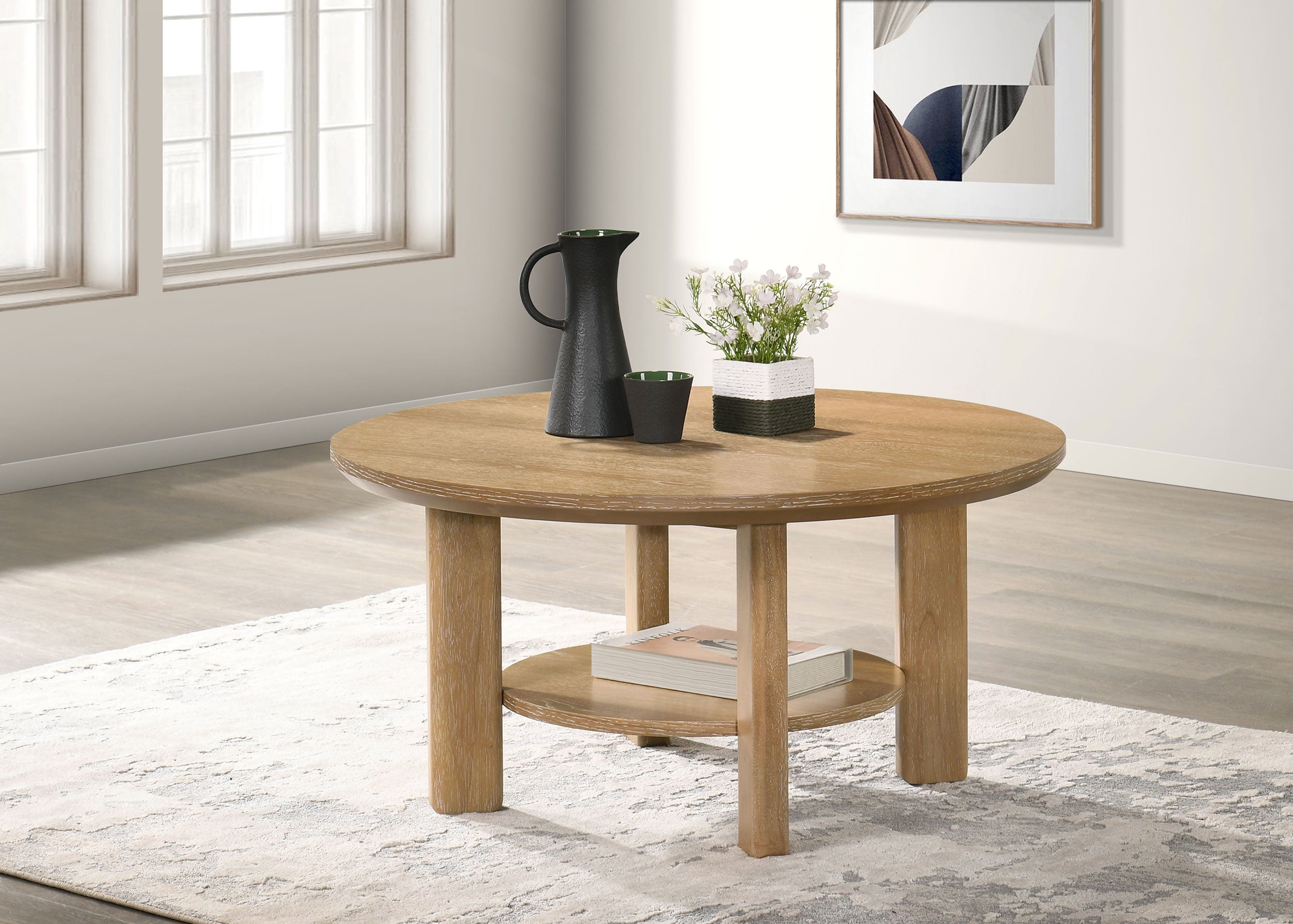 Ottowa 36-inch Round Wood Cocktail Coffee Table Light Oak — view 2