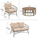 Bohemia-Inspired 4 Person Outdoor Seating Group With Removable Cushions, Conversation Patio Set With Wood Tabletop - Beige
