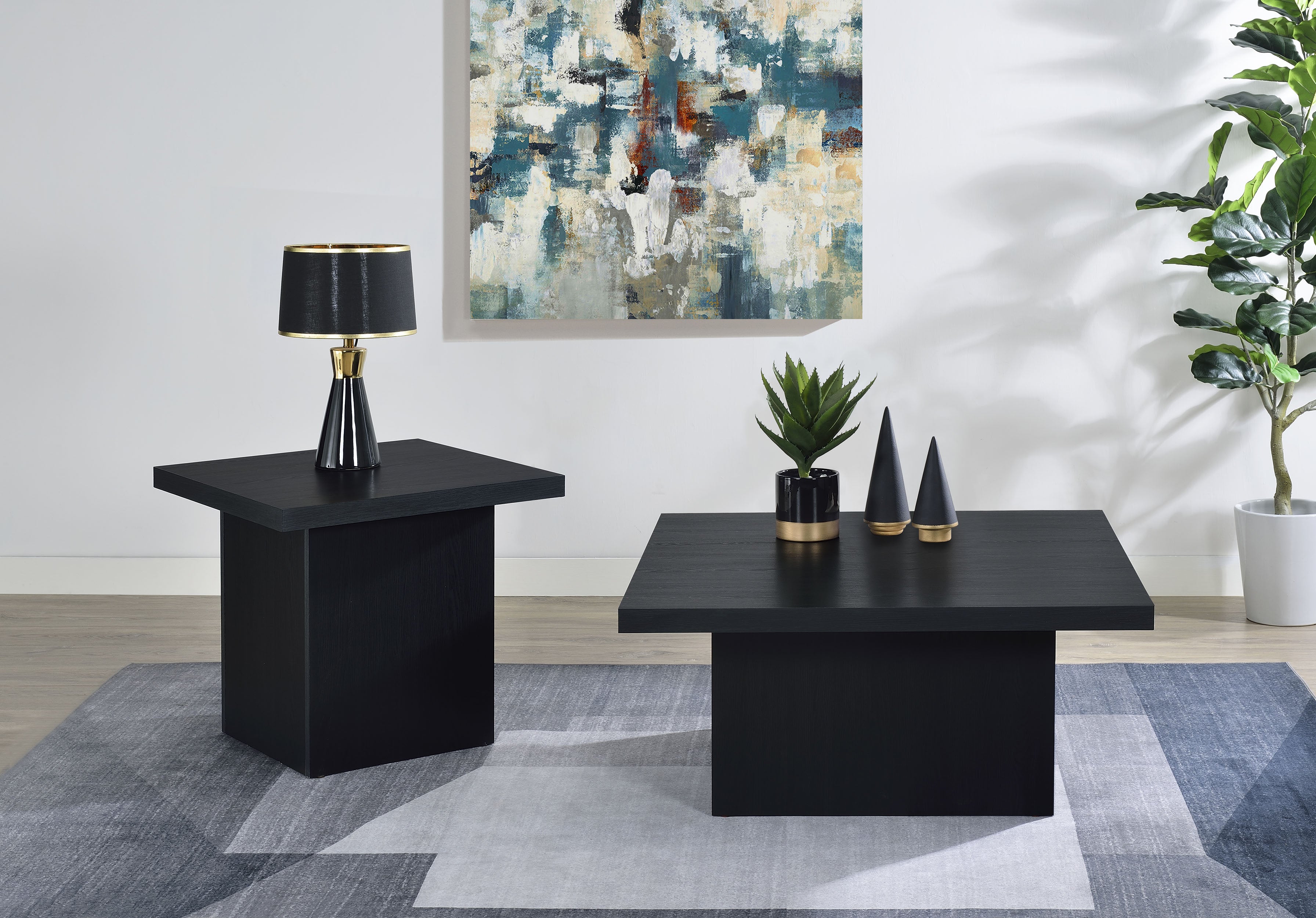 Devar 2-piece Square Cocktail Coffee End Table Set Black — view 1
