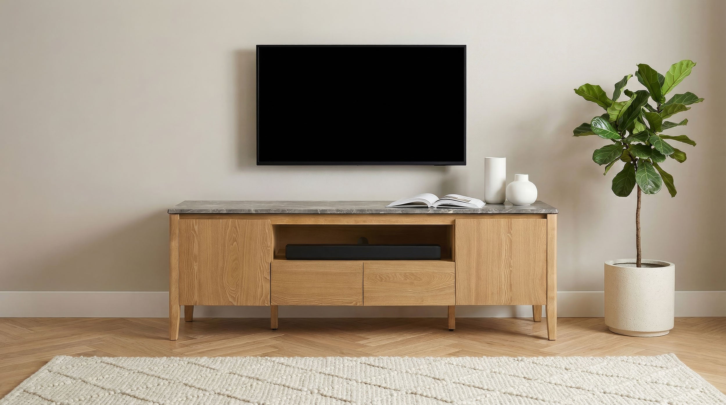 Bradley 63-inch 2-Door SmartTop TV Stand Grey and Natural — view 2