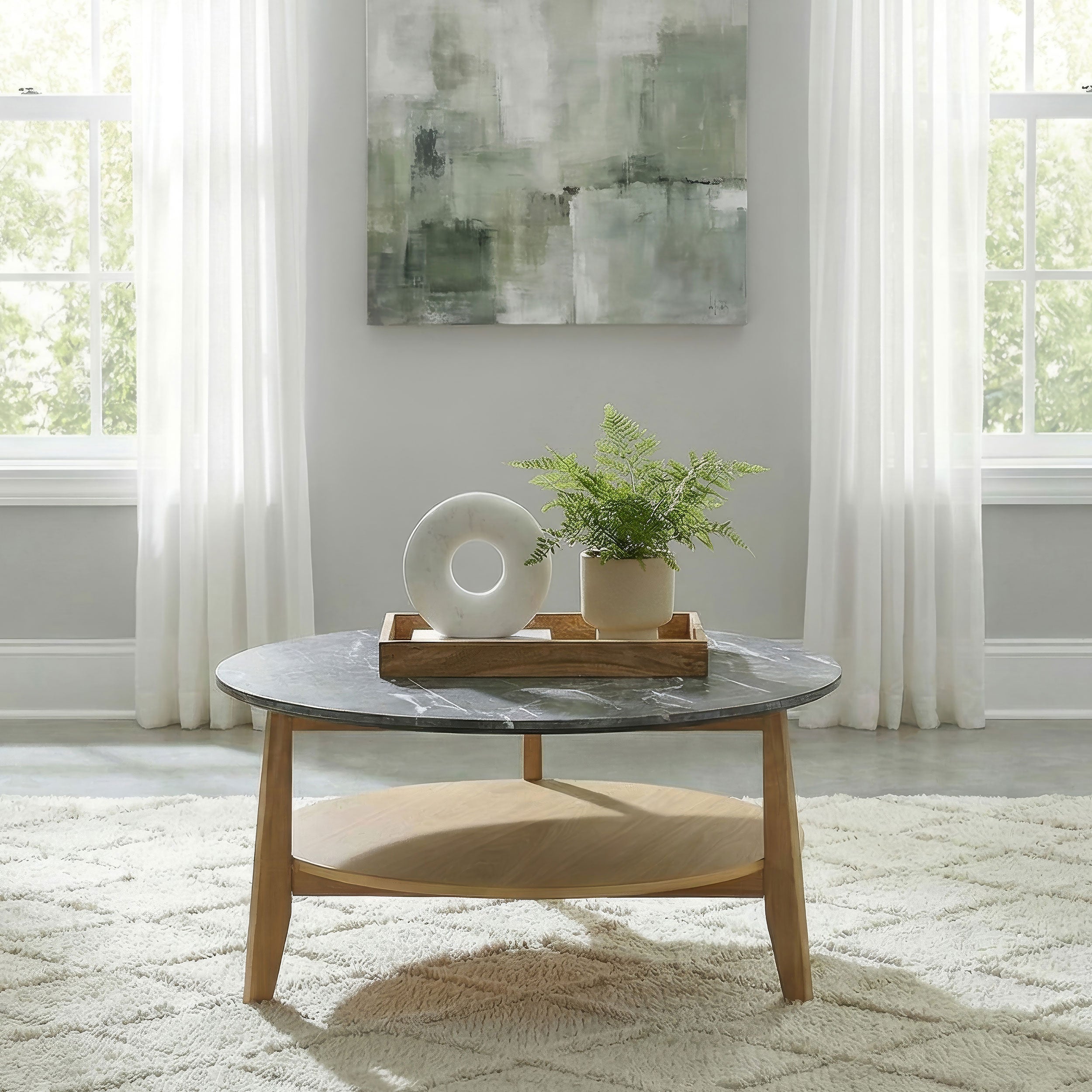Bradley Round SmartTop Cocktail Coffee Table Grey and Natural — view 2