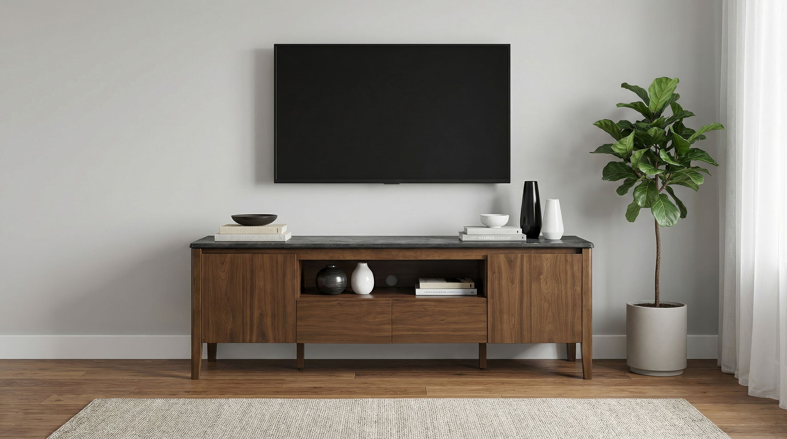 Bradley 63-inch 2-Door SmartTop TV Stand Smokey Grey and Brown — view 2