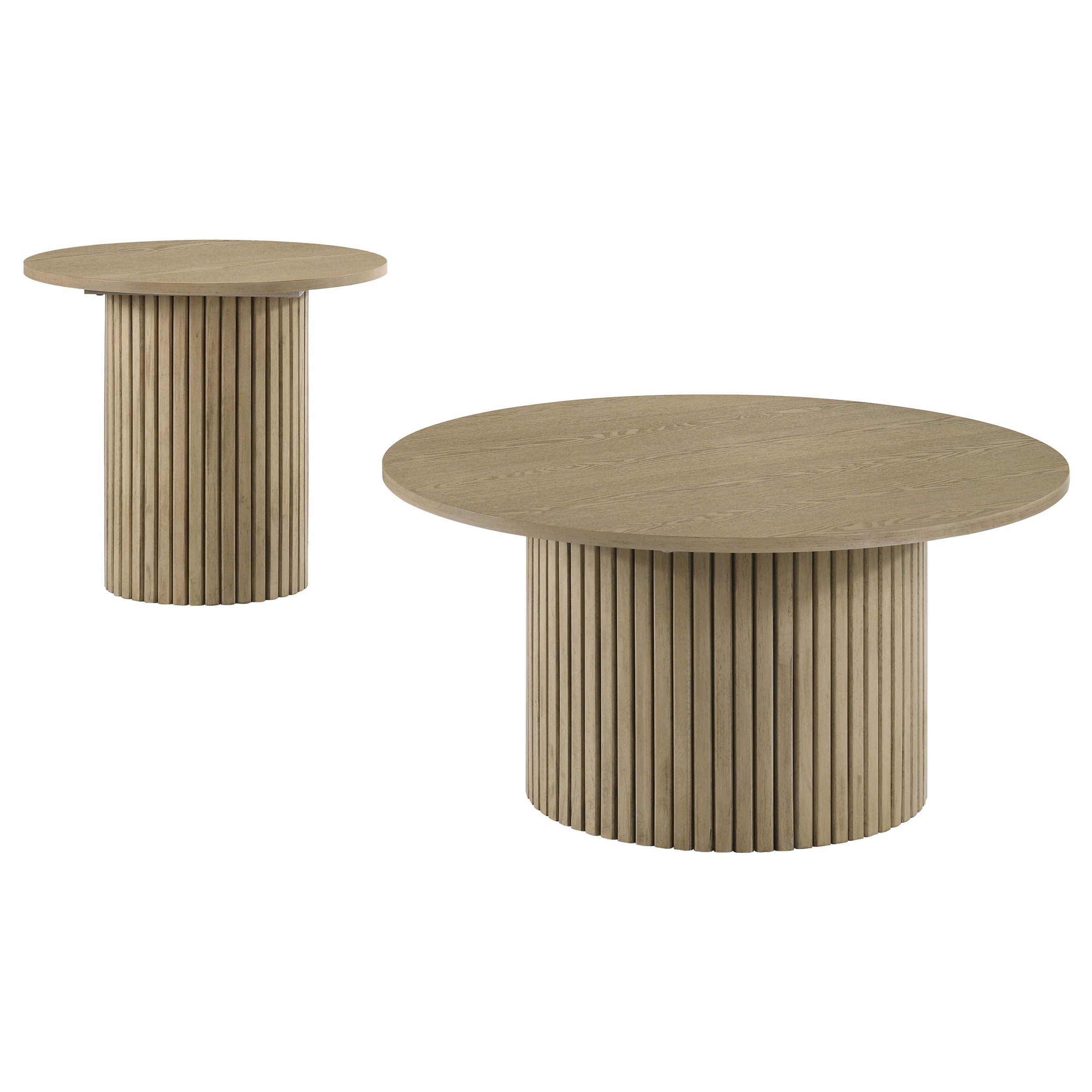 Hamlyn 2-piece Round Fluted Coffee and End Table Set Natural Oak — view 2