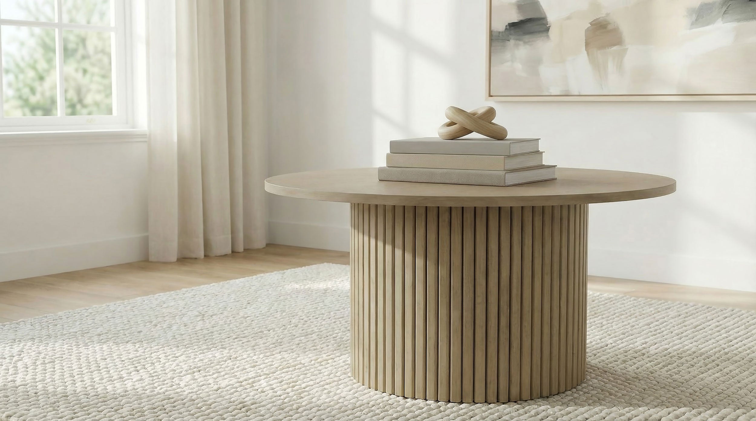 Hamlyn Round Fluted Occasional Cocktail Coffee Table Natural Oak — view 2