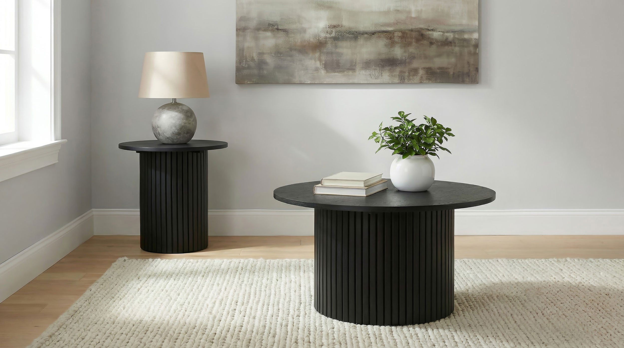 Hamlyn Round Fluted Occasional Side End Table Black — view 7