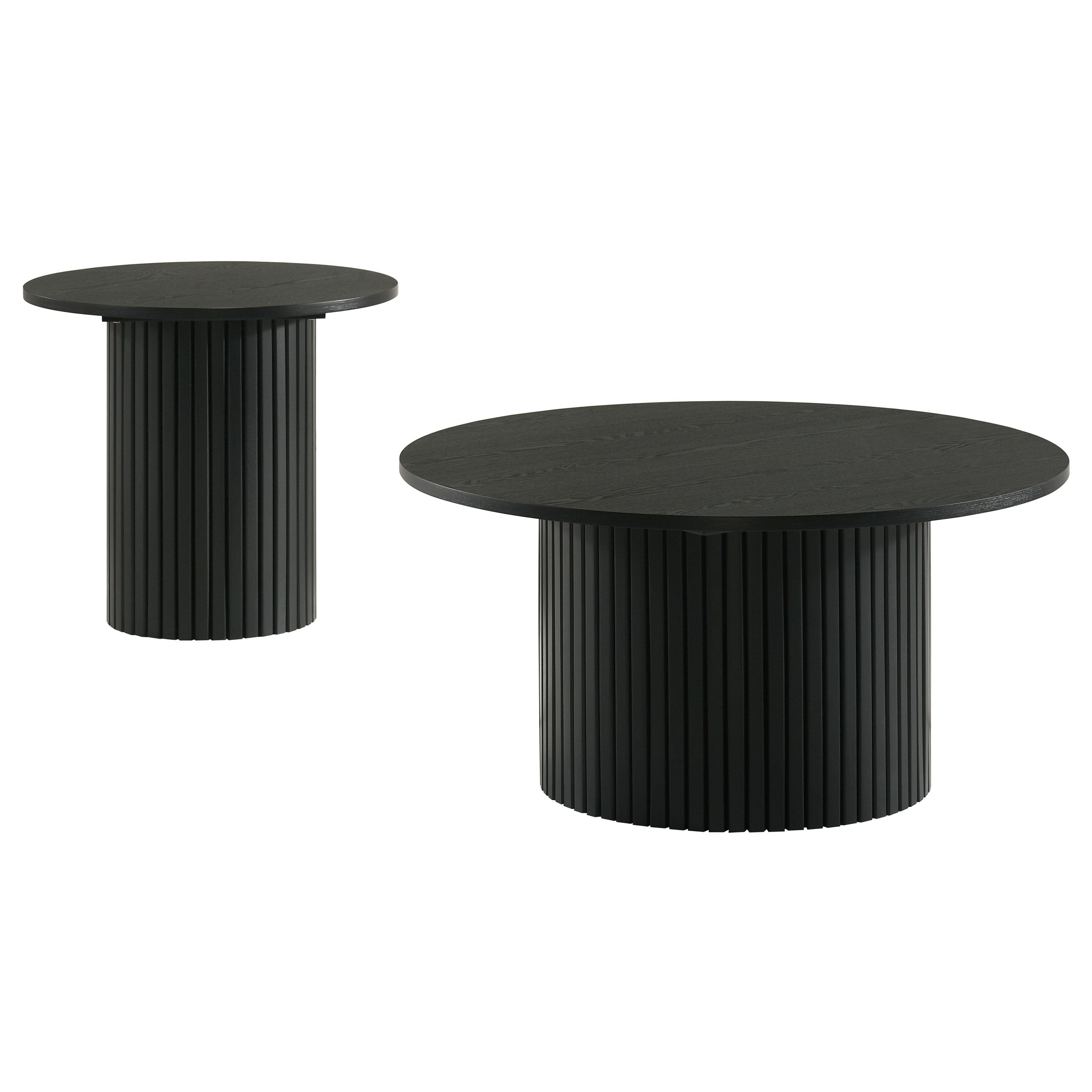 Hamlyn 2-piece Round Fluted Coffee and End Table Set Black — view 2