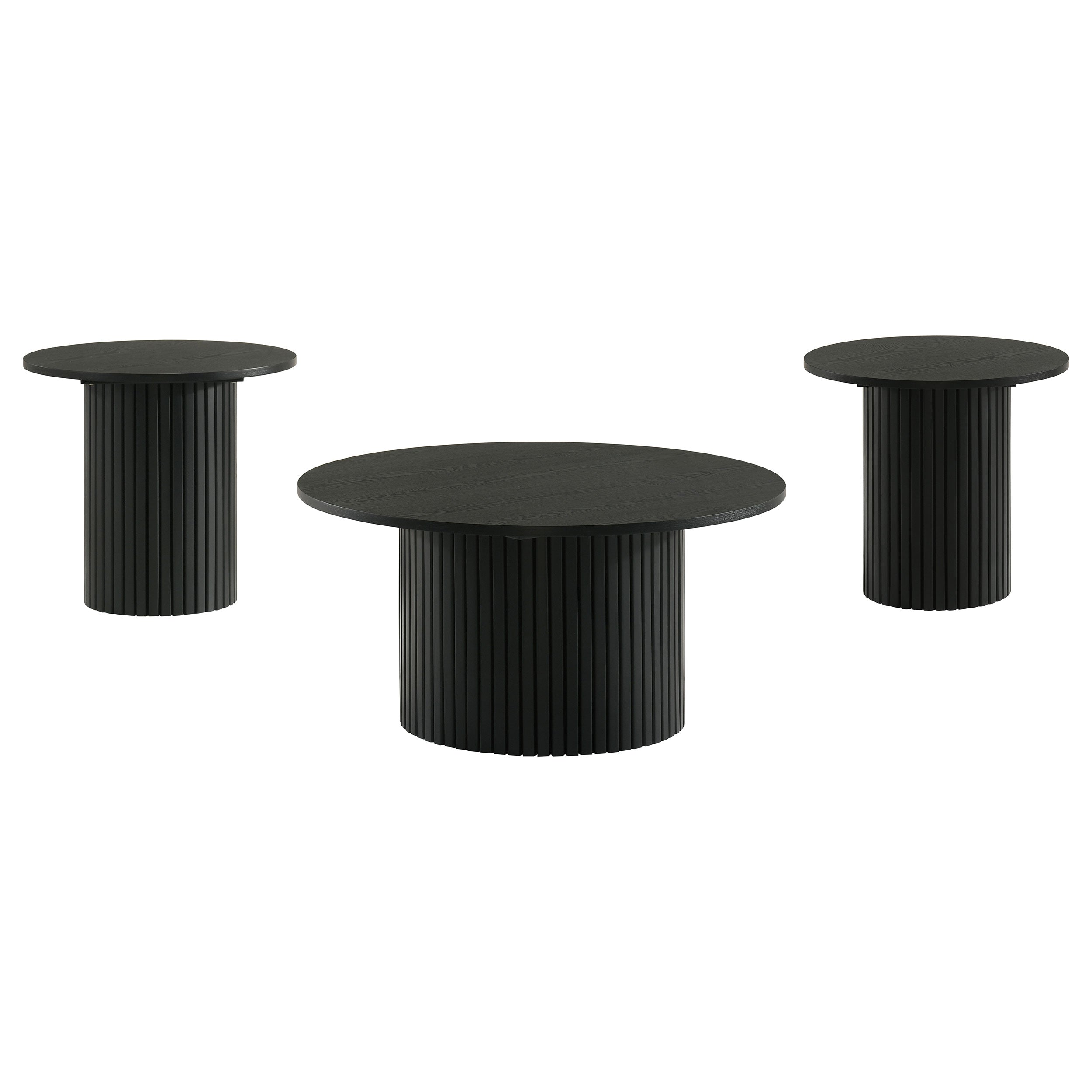 Hamlyn 3-piece Round Fluted Coffee and End Table Set Black — view 2