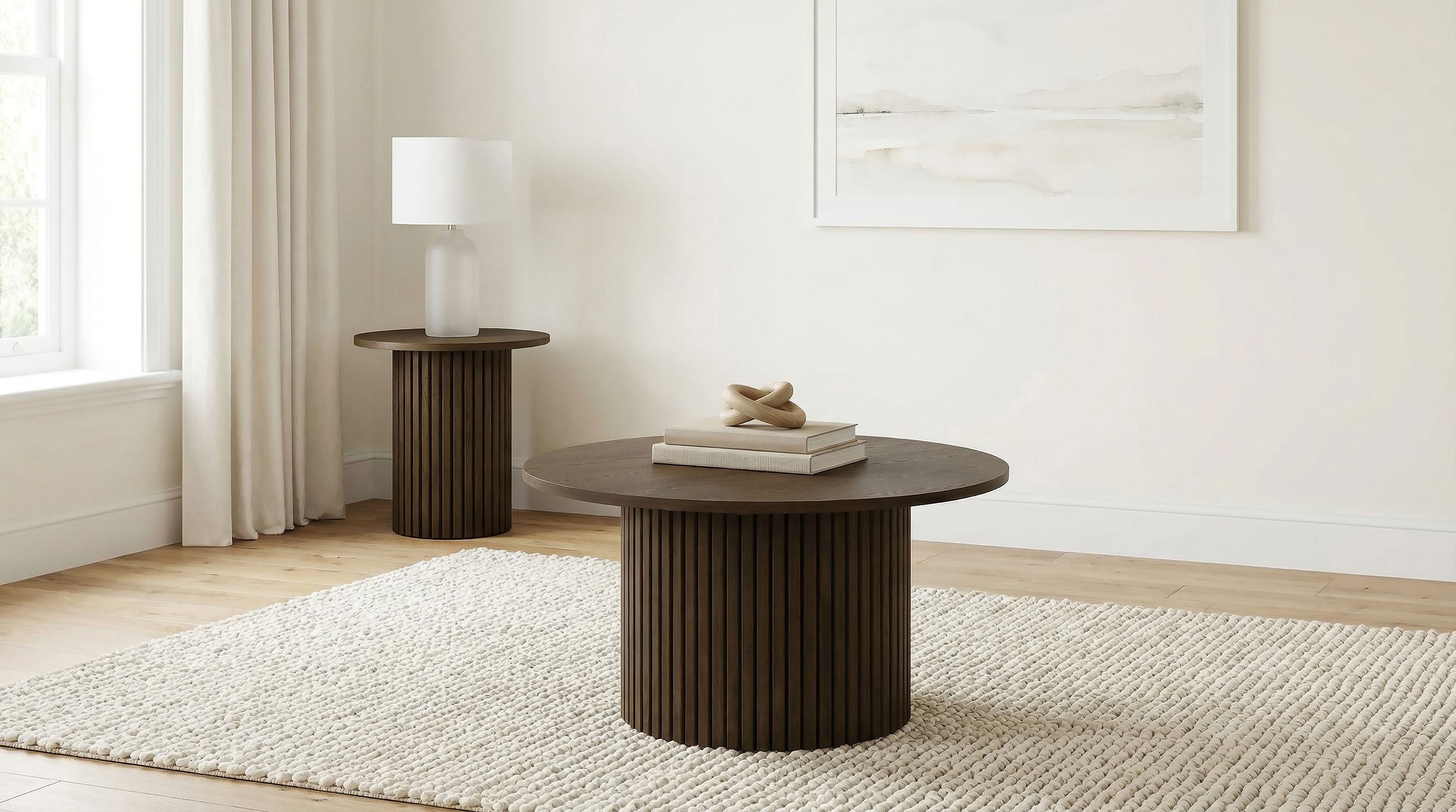 Hamlyn Round Fluted Occasional Side End Table Walnut — view 7