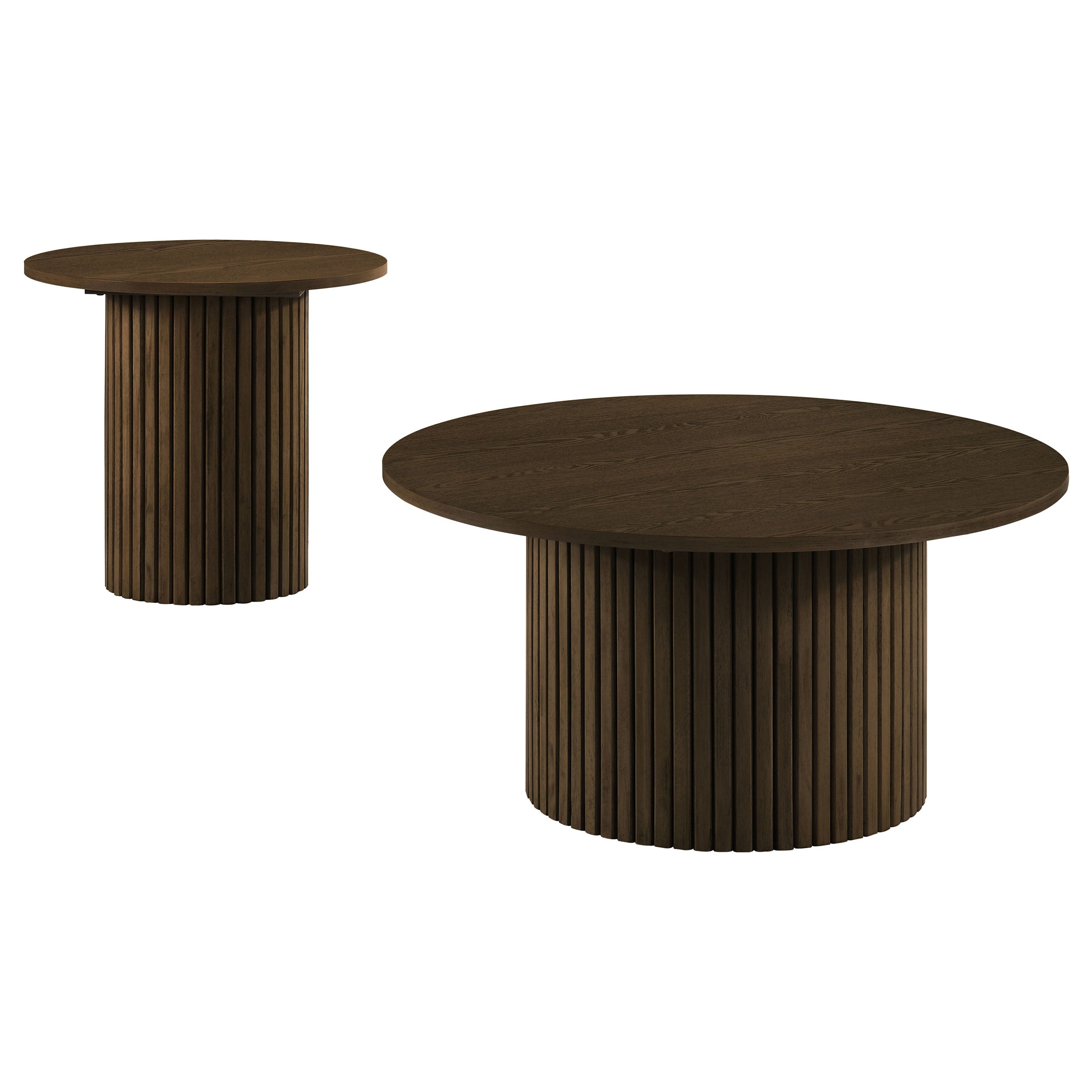 Hamlyn 2-piece Round Fluted Coffee and End Table Set Walnut — view 2