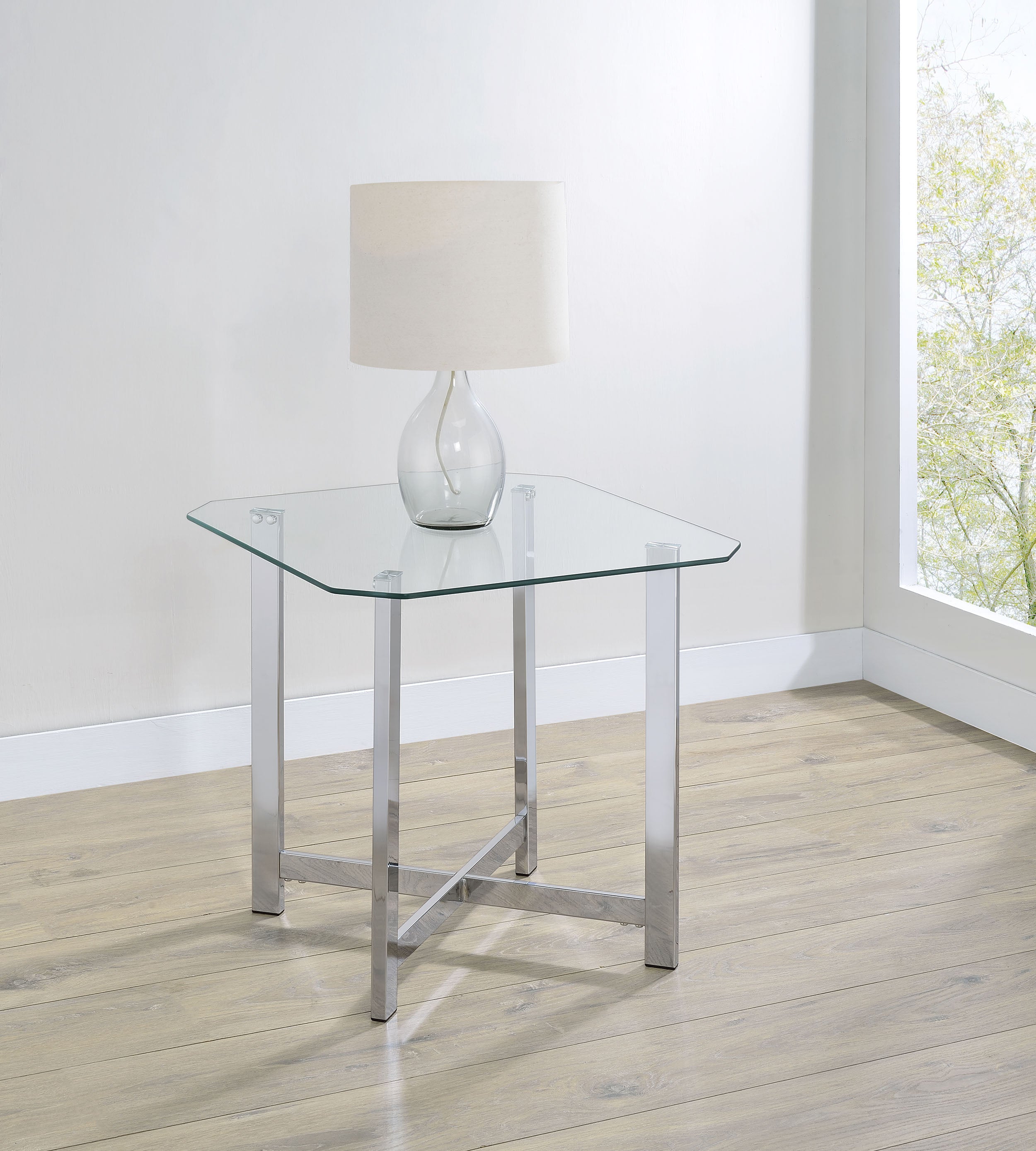Cronin Square Tempered Glass Top Side End Table Chrome — view 2