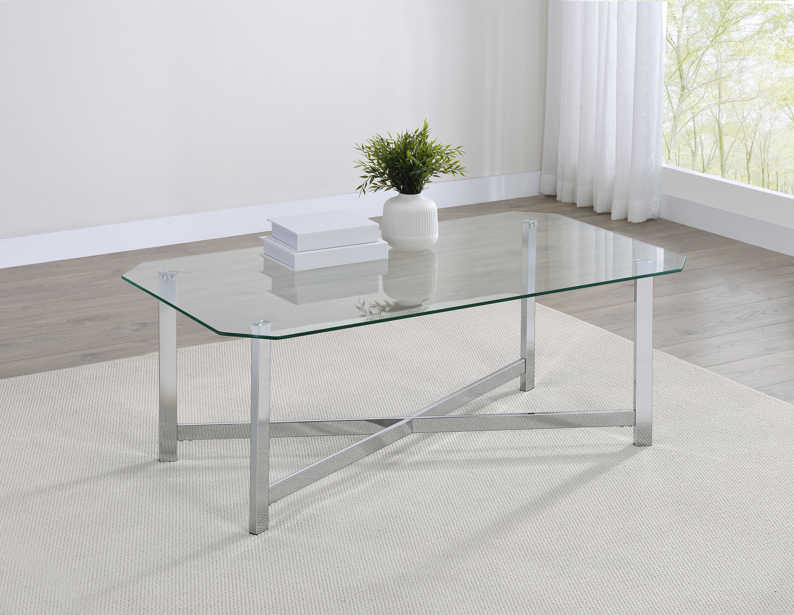 Cronin Rectangular Tempered Glass Top Cocktail Coffee Table Chrome — view 2