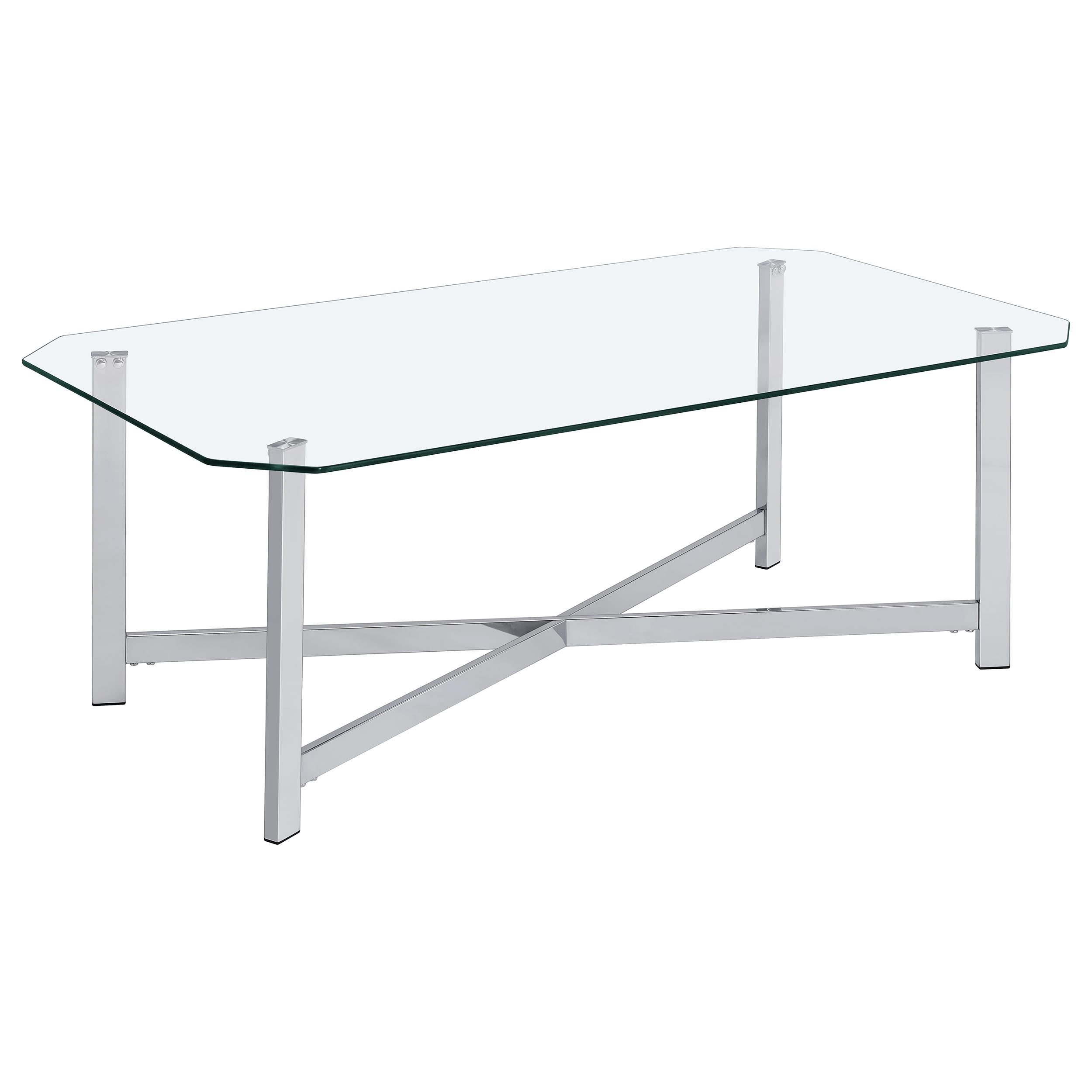 Cronin Rectangular Tempered Glass Top Cocktail Coffee Table Chrome — view 1