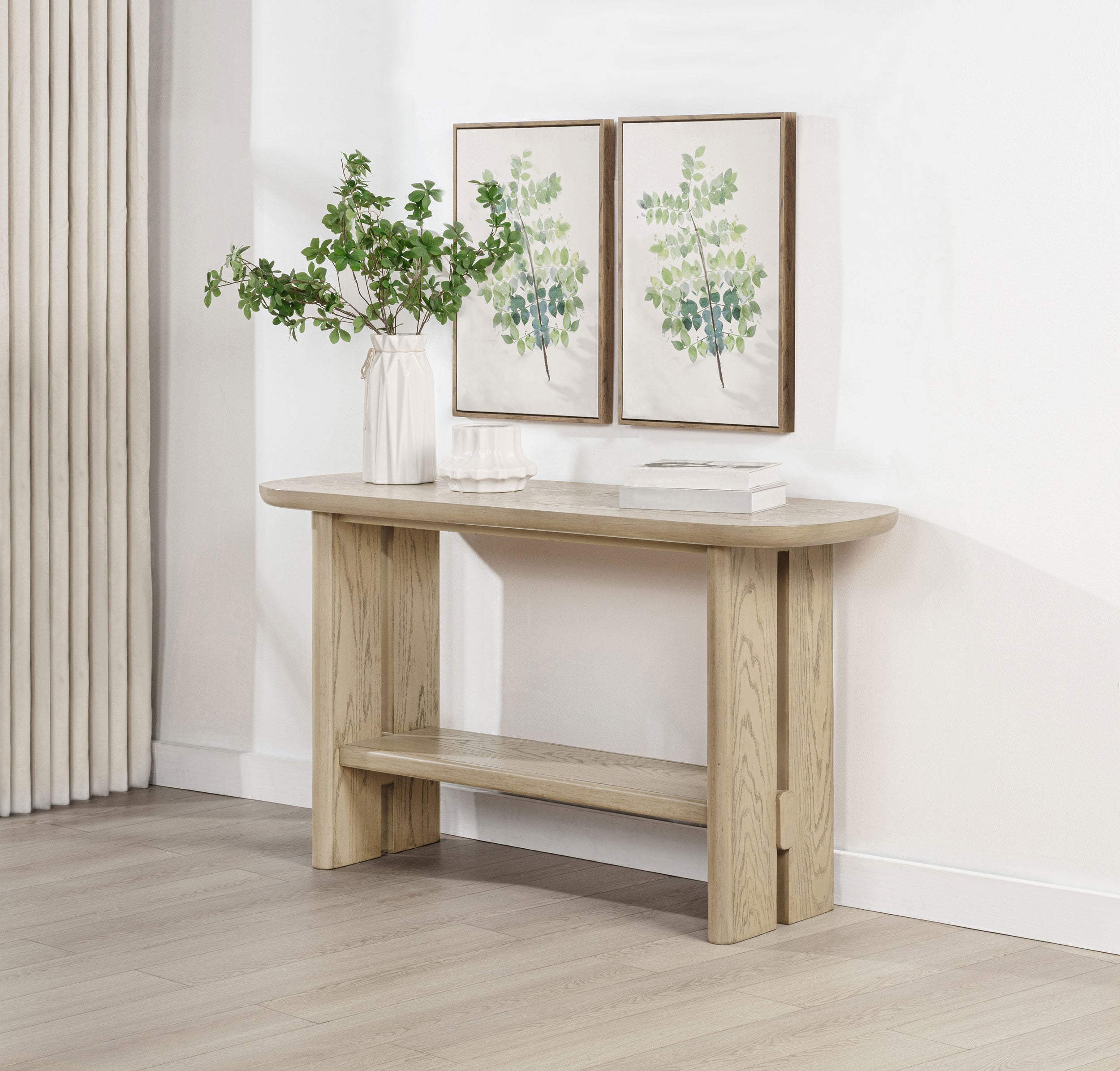 Kailani Coastal Sofa Console Table with Shelf Beige Oak — view 2