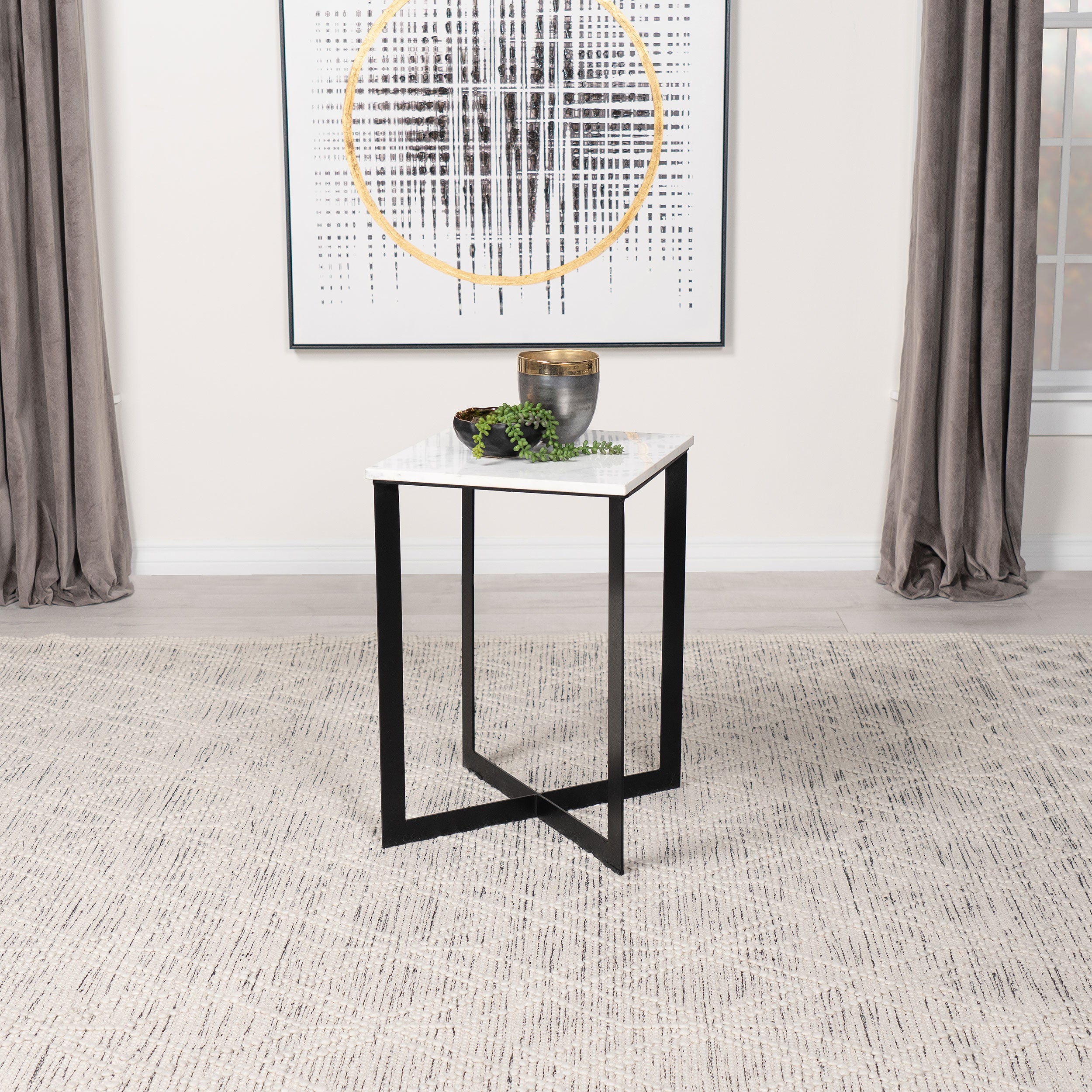 Tobin Square Marble Top End Table White and Black — view 2