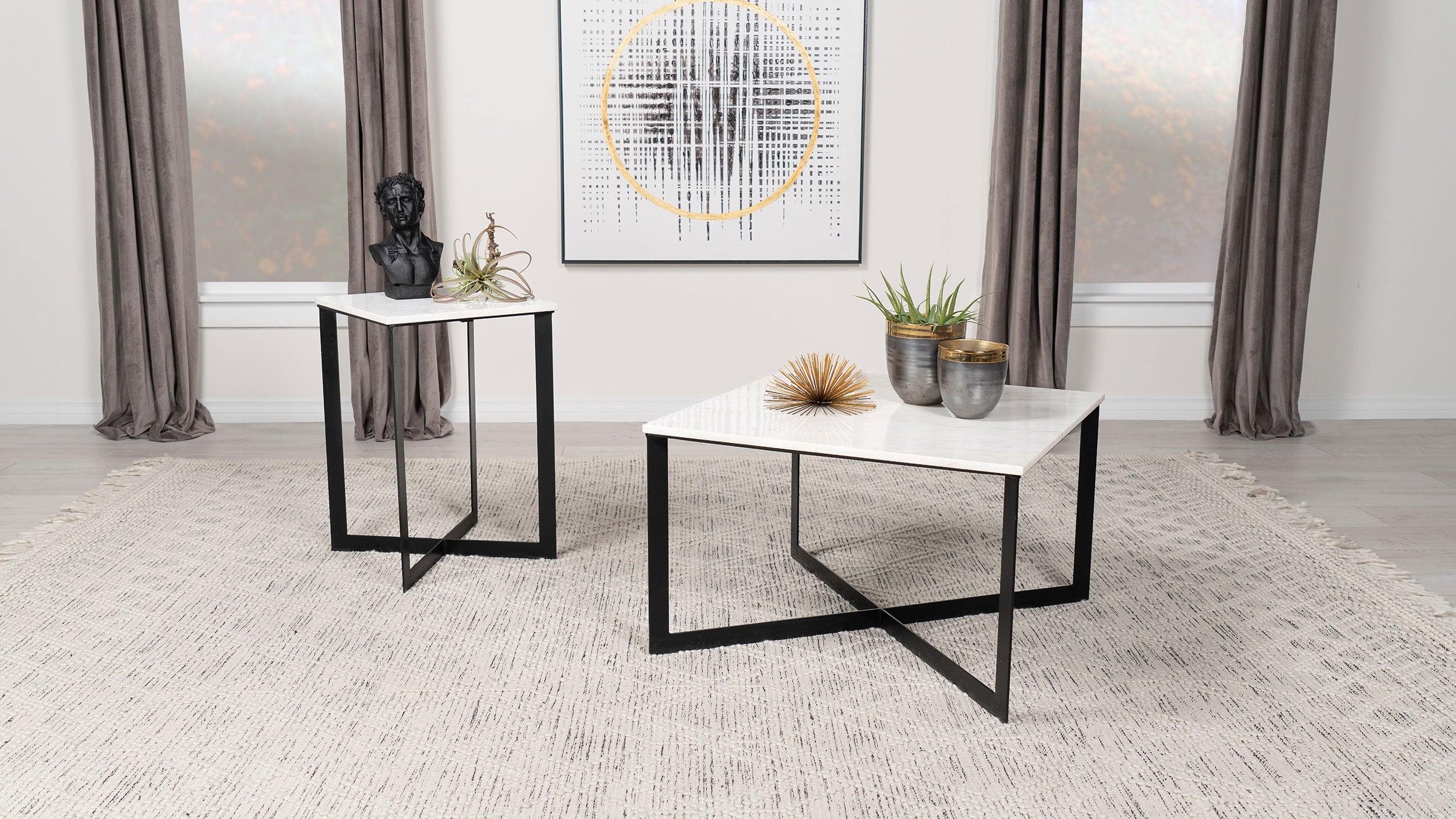 Tobin 2-piece Marble Top Coffee and End Table Set White — view 1