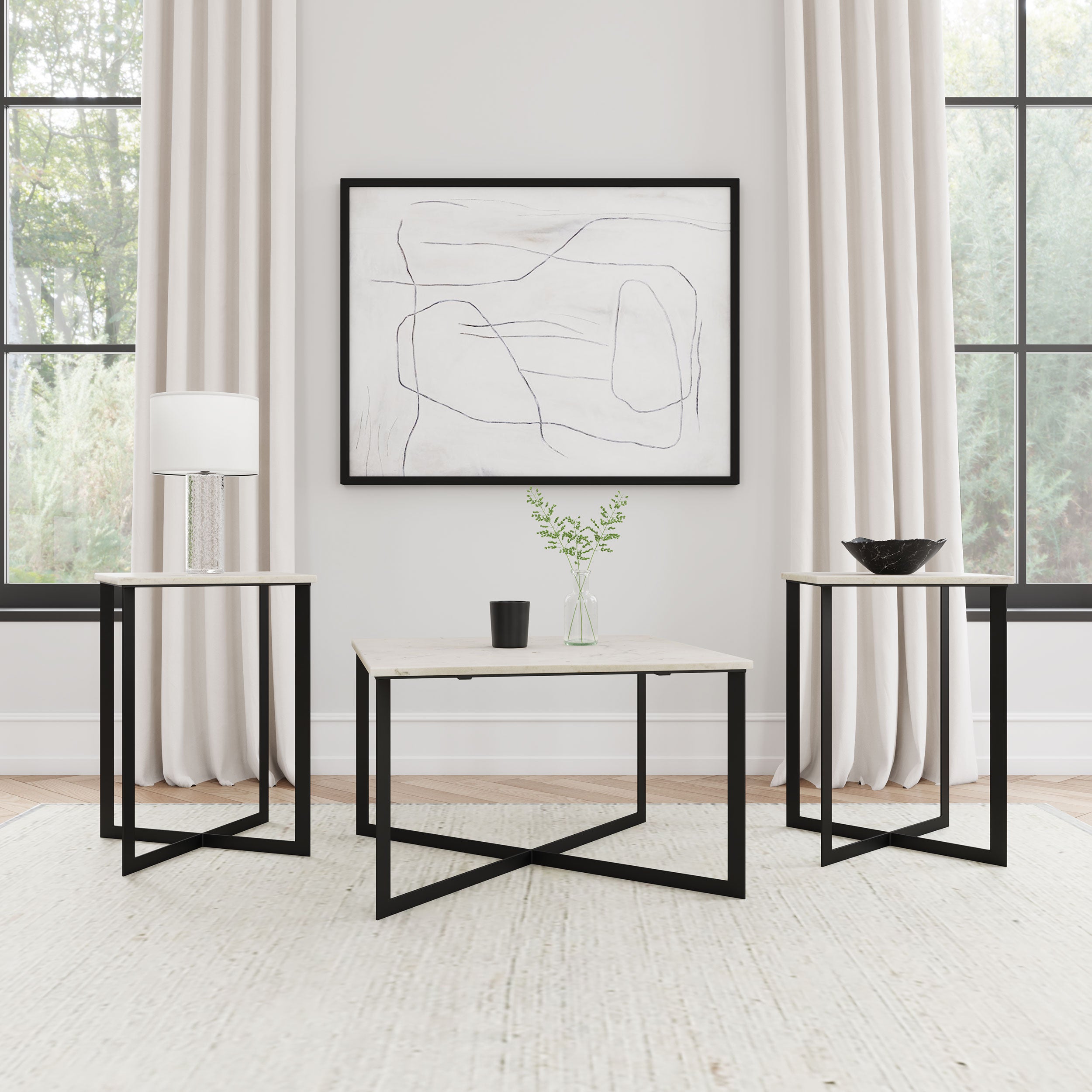Tobin 3-piece Marble Top Coffee and End Table Set White — view 1