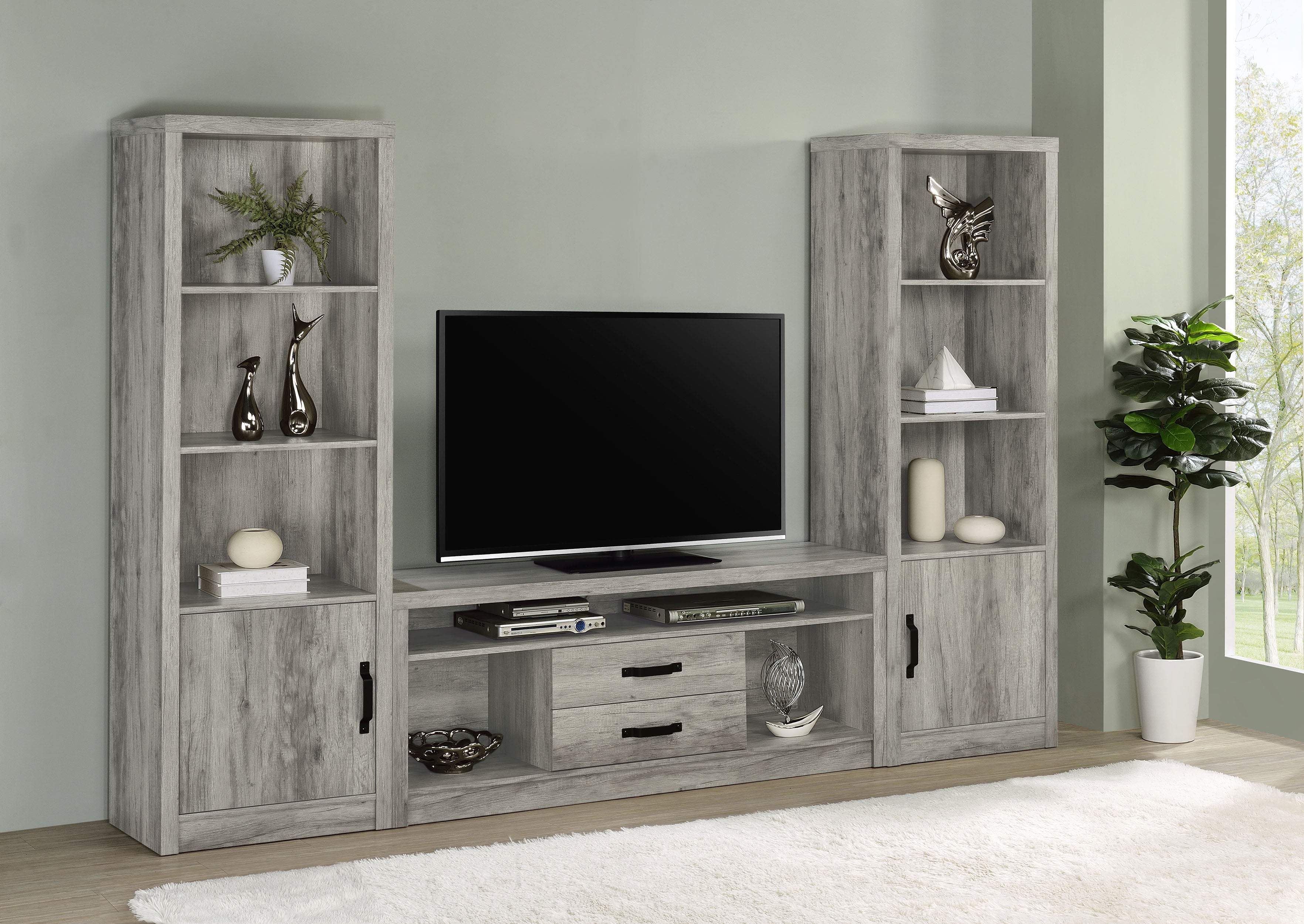 Burke 4-shelf Engineered Wood Media Tower Grey Driftwood — view 12