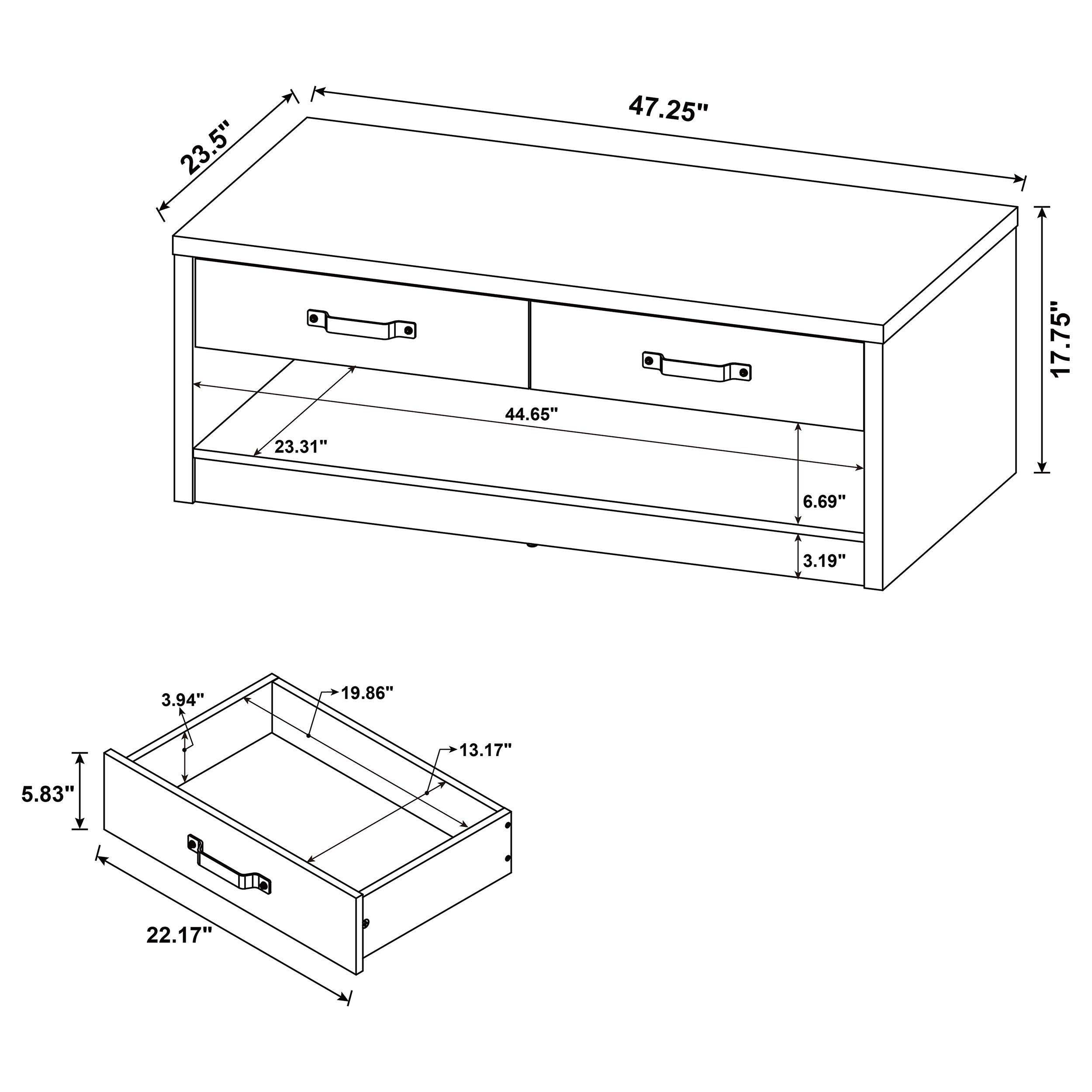 Felix 2-drawer Engineered Wood Coffee Table Grey Driftwood — view 9
