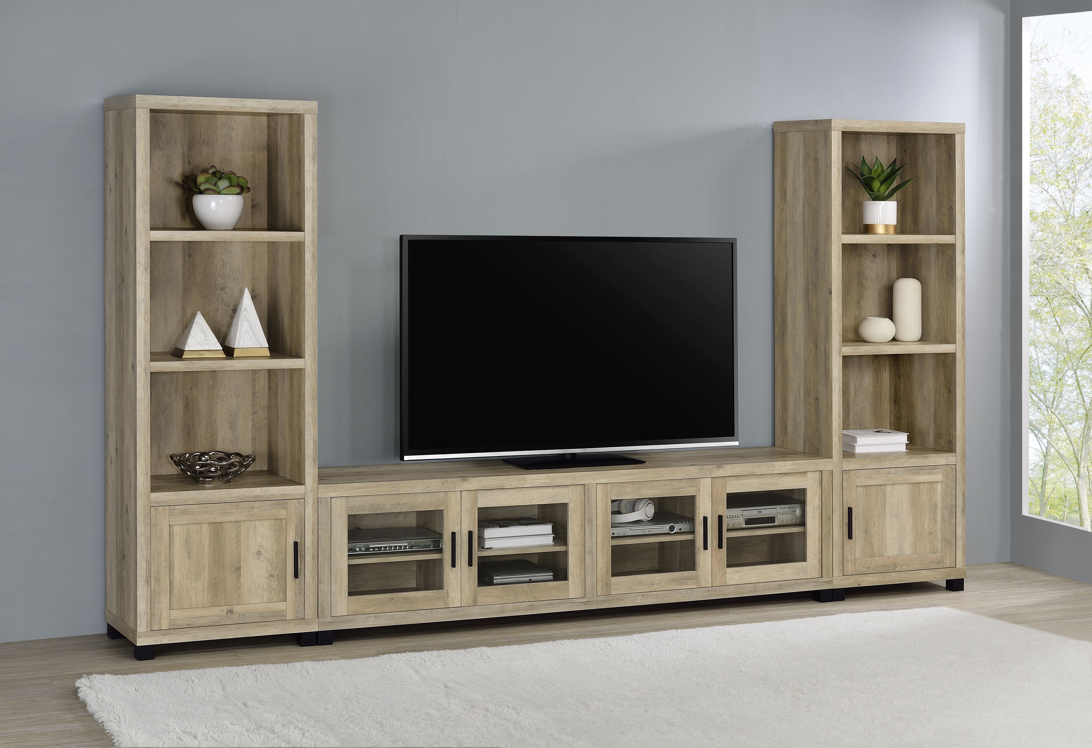 Sachin 3-shelf Engineered Wood Media Tower Distressed Pine — view 12