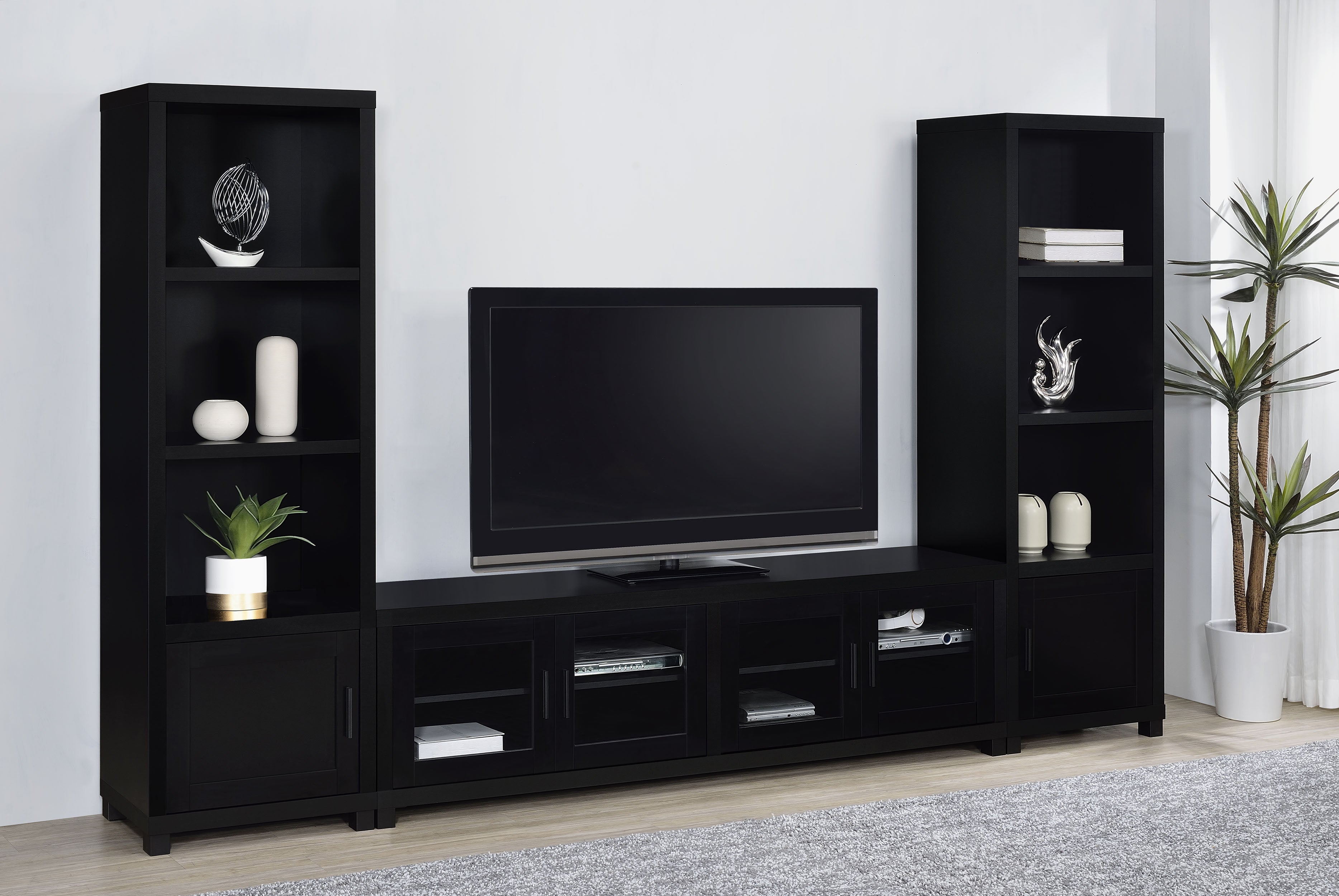 Jupiter 3-shelf Engineered Wood Media Tower Black — view 10