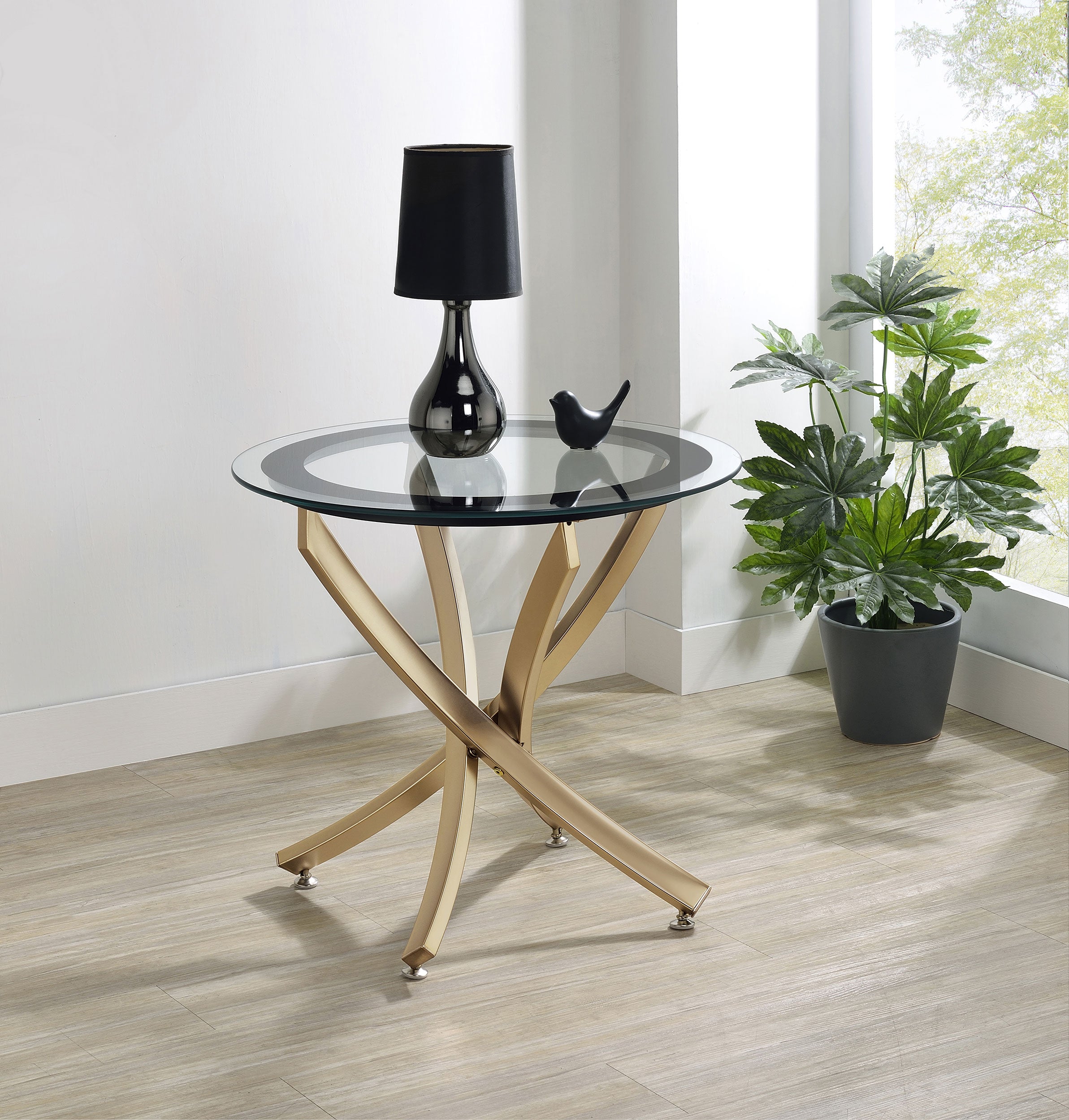 Brooke Round Glass Top Side End Table Metal Base Brass — view 2