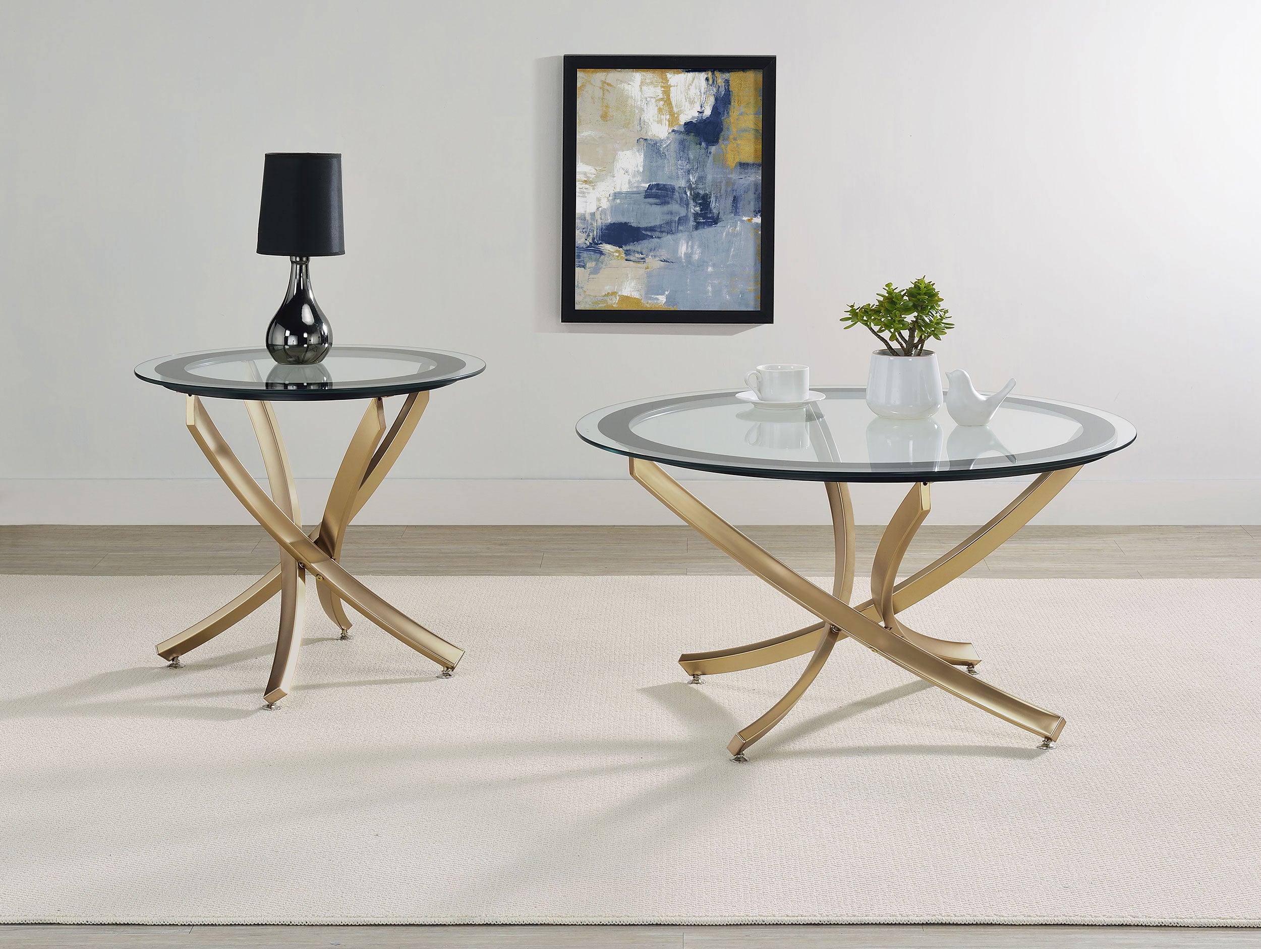 Brooke 2-piece Round Coffee and End Table Set Rose Brass — view 1
