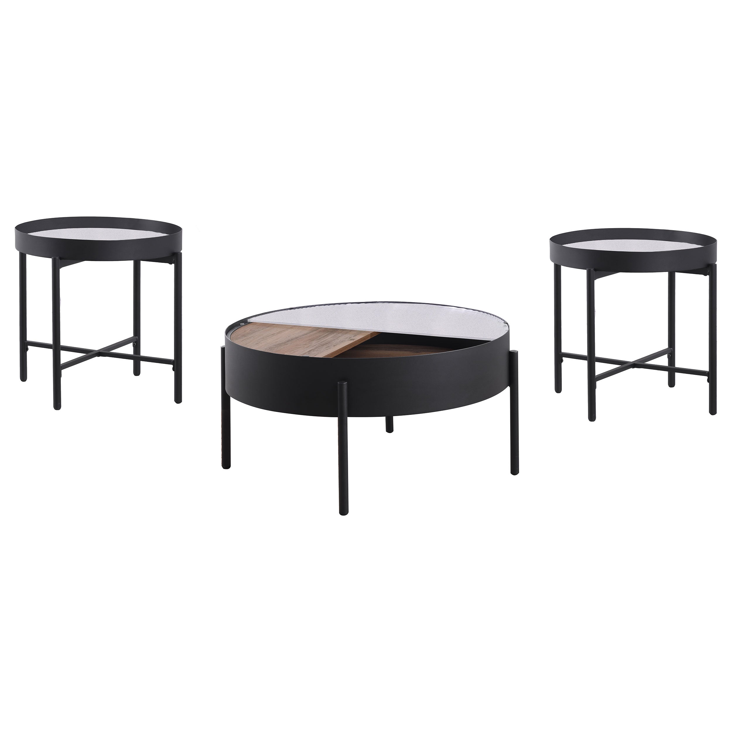 Ozella 3-piece Round Coffee and End Table Set Sandy Black — view 5