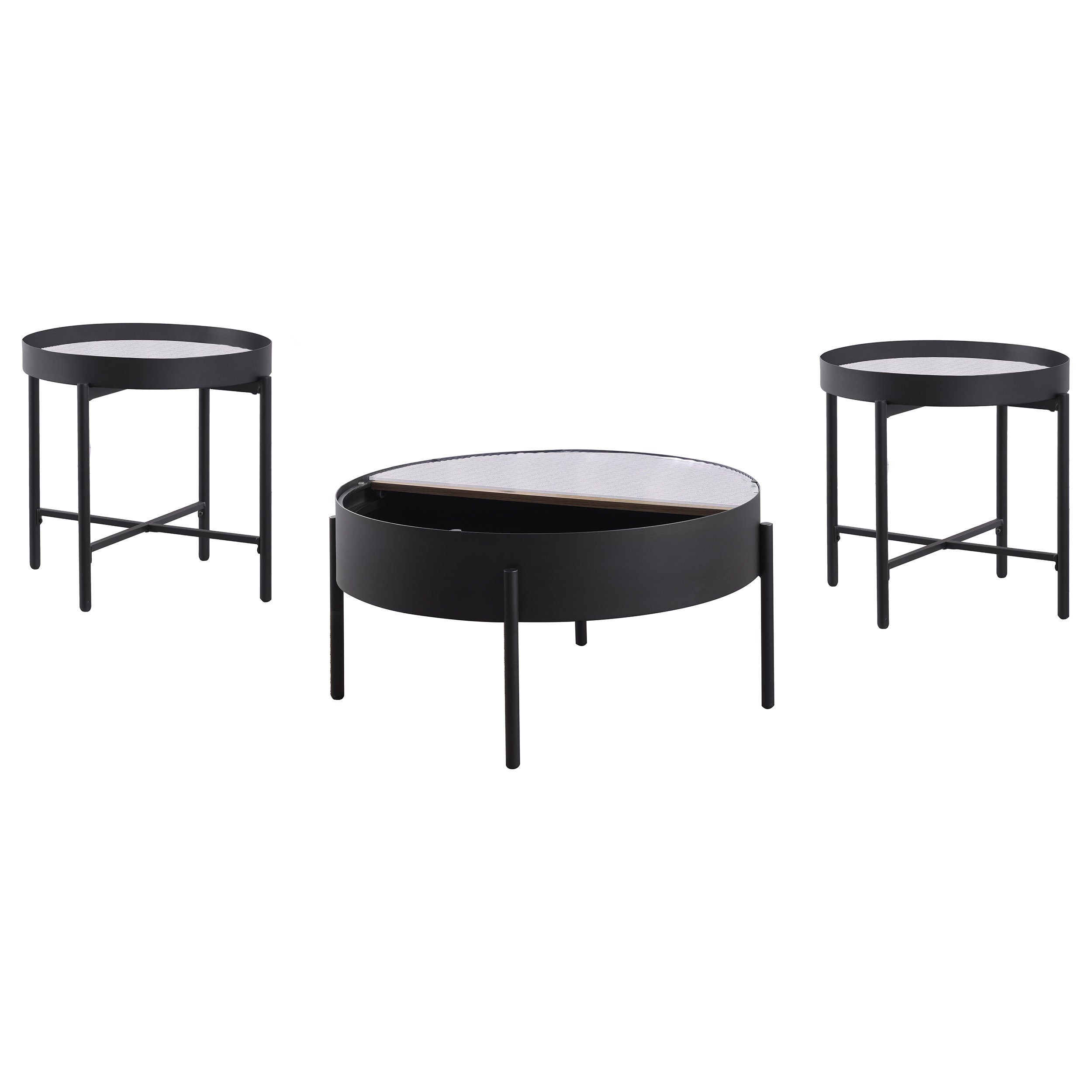Ozella 3-piece Round Coffee and End Table Set Sandy Black — view 6
