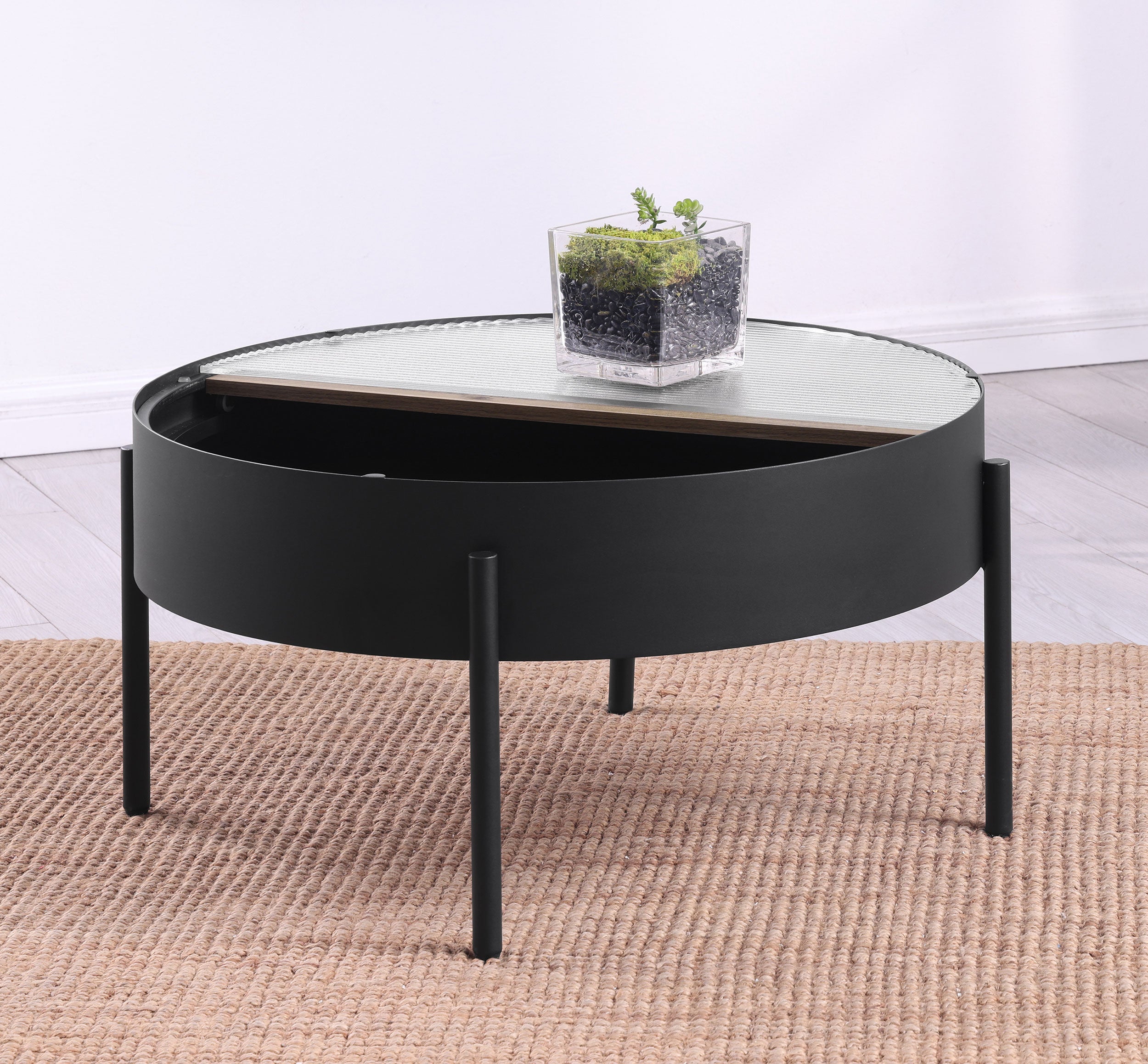 Ozella Round Coffee Table with Hidden Storage Sandy Black — view 4