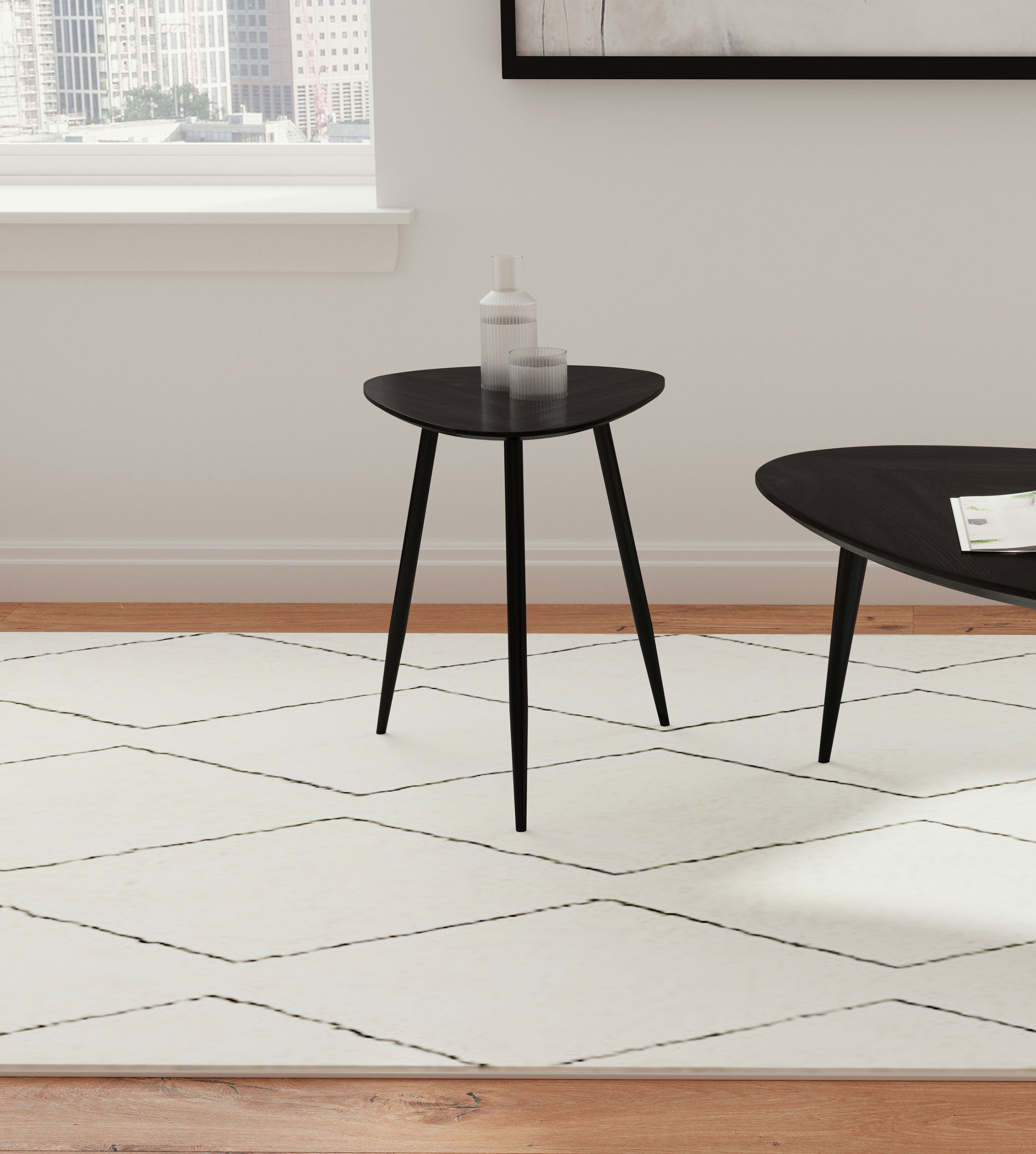 Odessa Triangular Solid Wood End Table Black — view 2