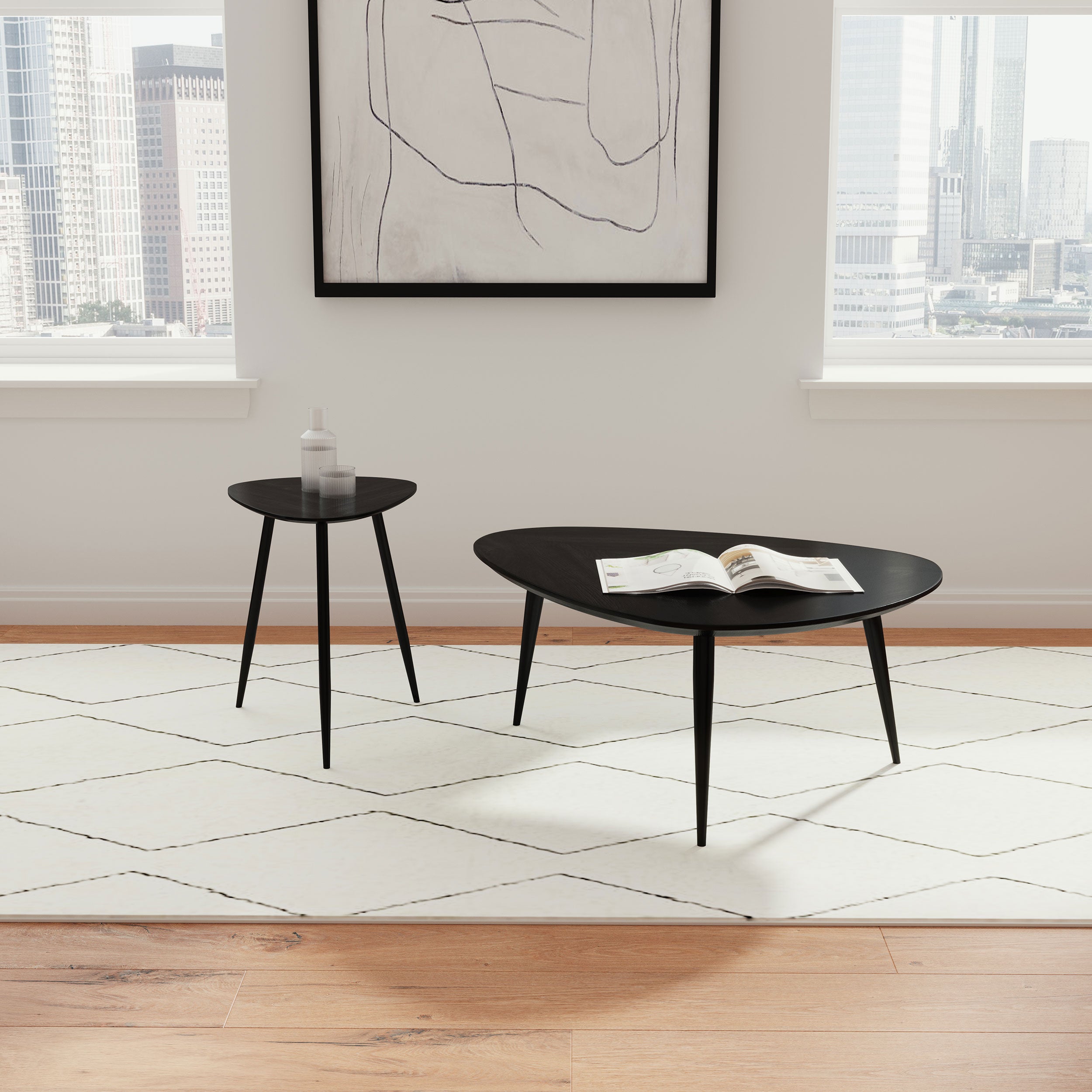 Odessa Triangular Solid Wood Coffee Table Black — view 12