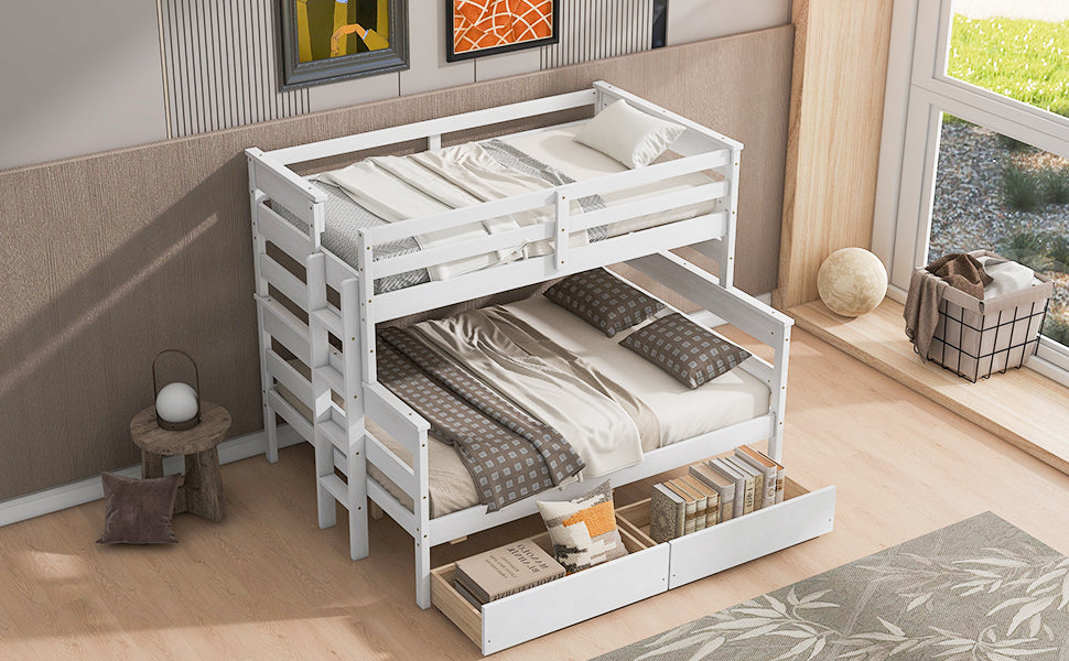 Wood Twin over Full Bunk Bed with 2 Drawers, White - Atlantic Fine Furniture Melbourne FL