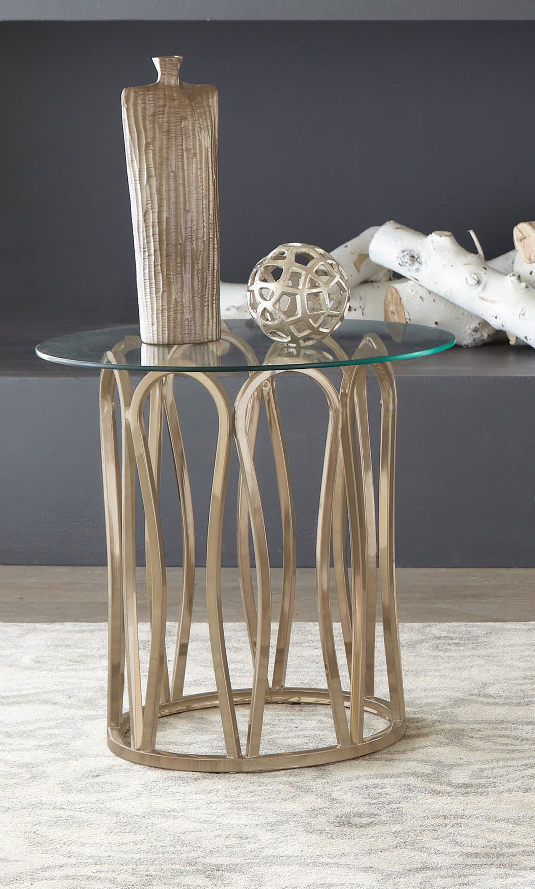 Monett Round Glass Top Side End Table Chocolate Chrome — view 2
