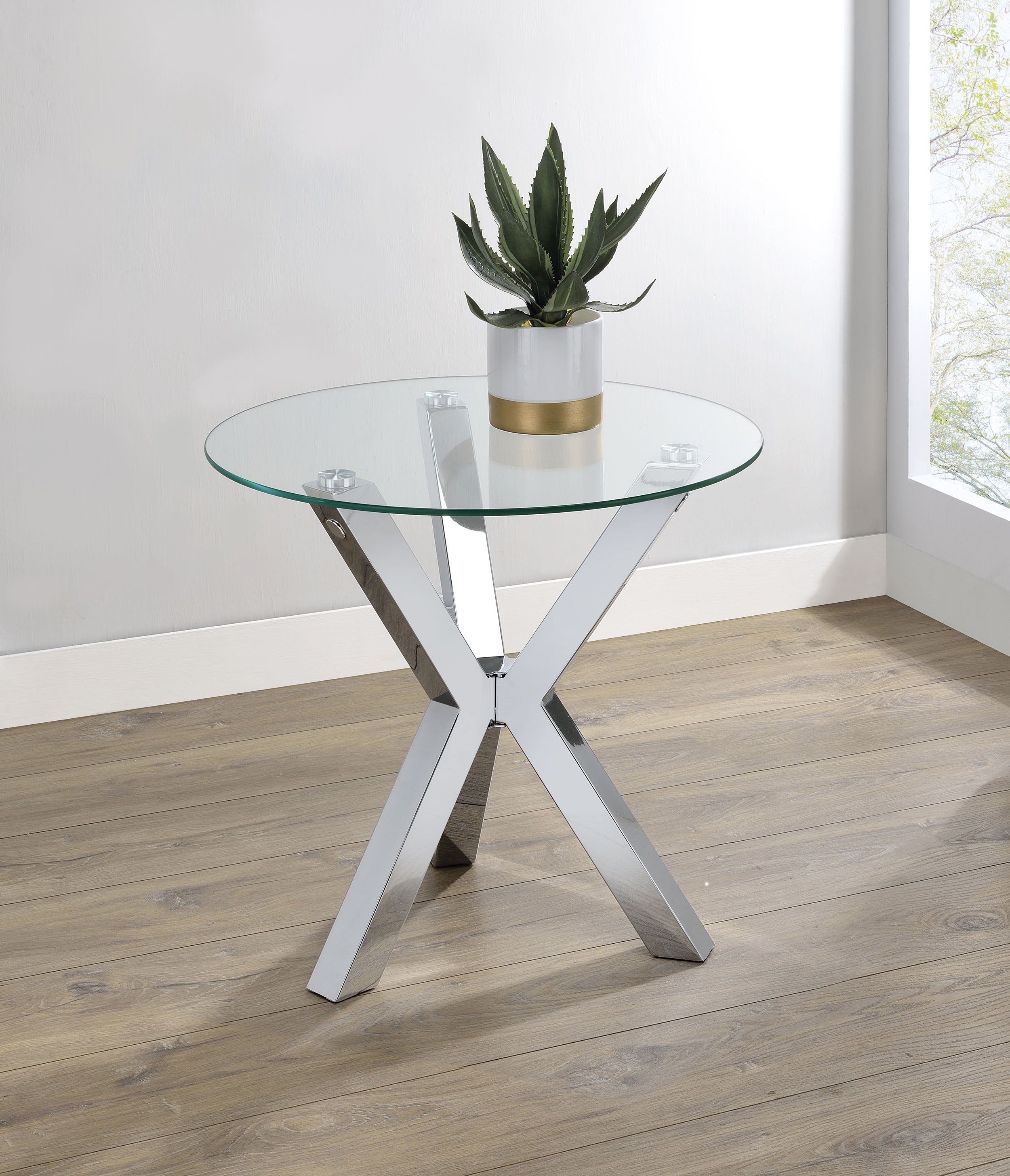 Kenzie Round Tempered Glass Top End Side Table Chrome — view 2
