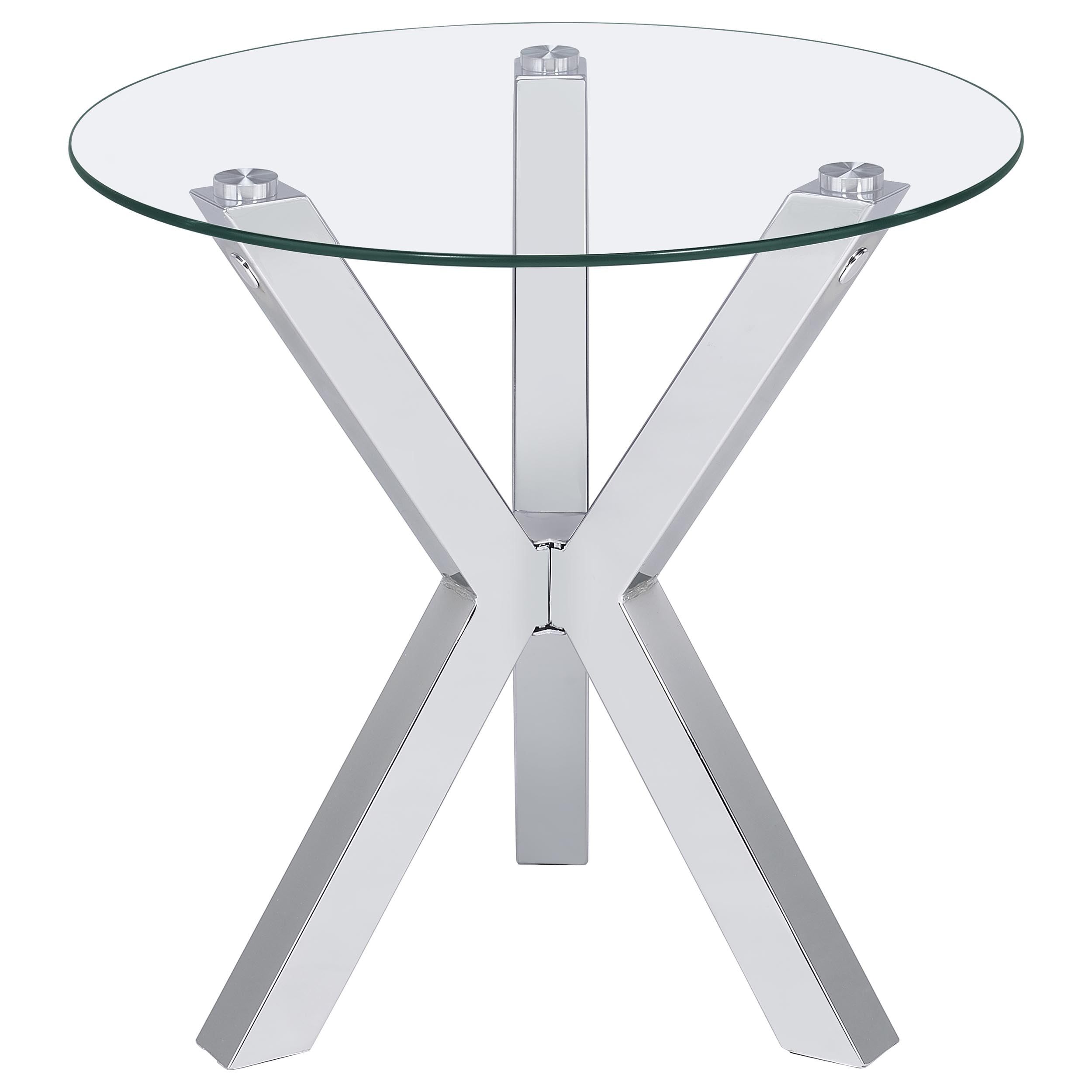 Kenzie Round Tempered Glass Top End Side Table Chrome — view 3