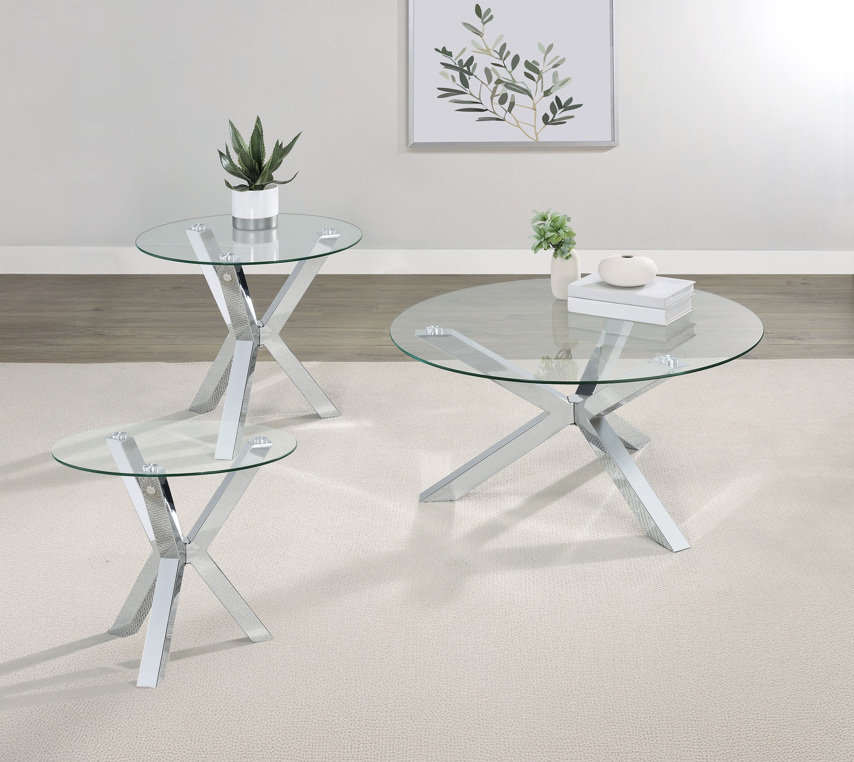 Kenzie 3-piece Round Coffee and End Table Set Chrome — view 1