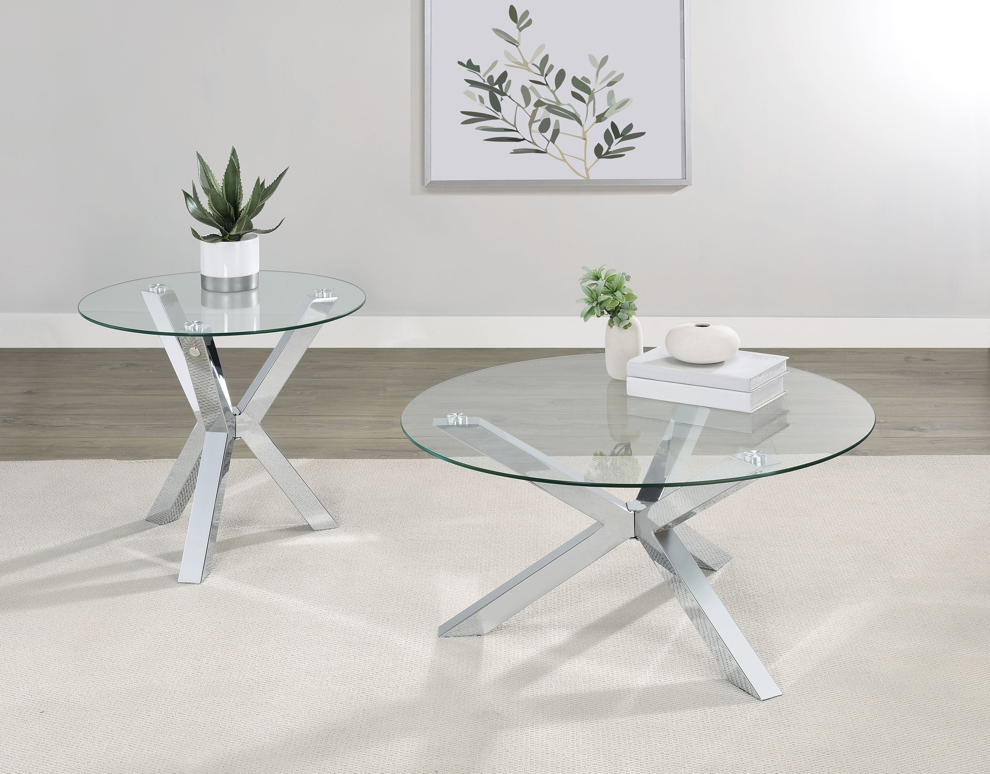 Kenzie Round Tempered Glass Top Cocktail Coffee Table Chrome — view 7