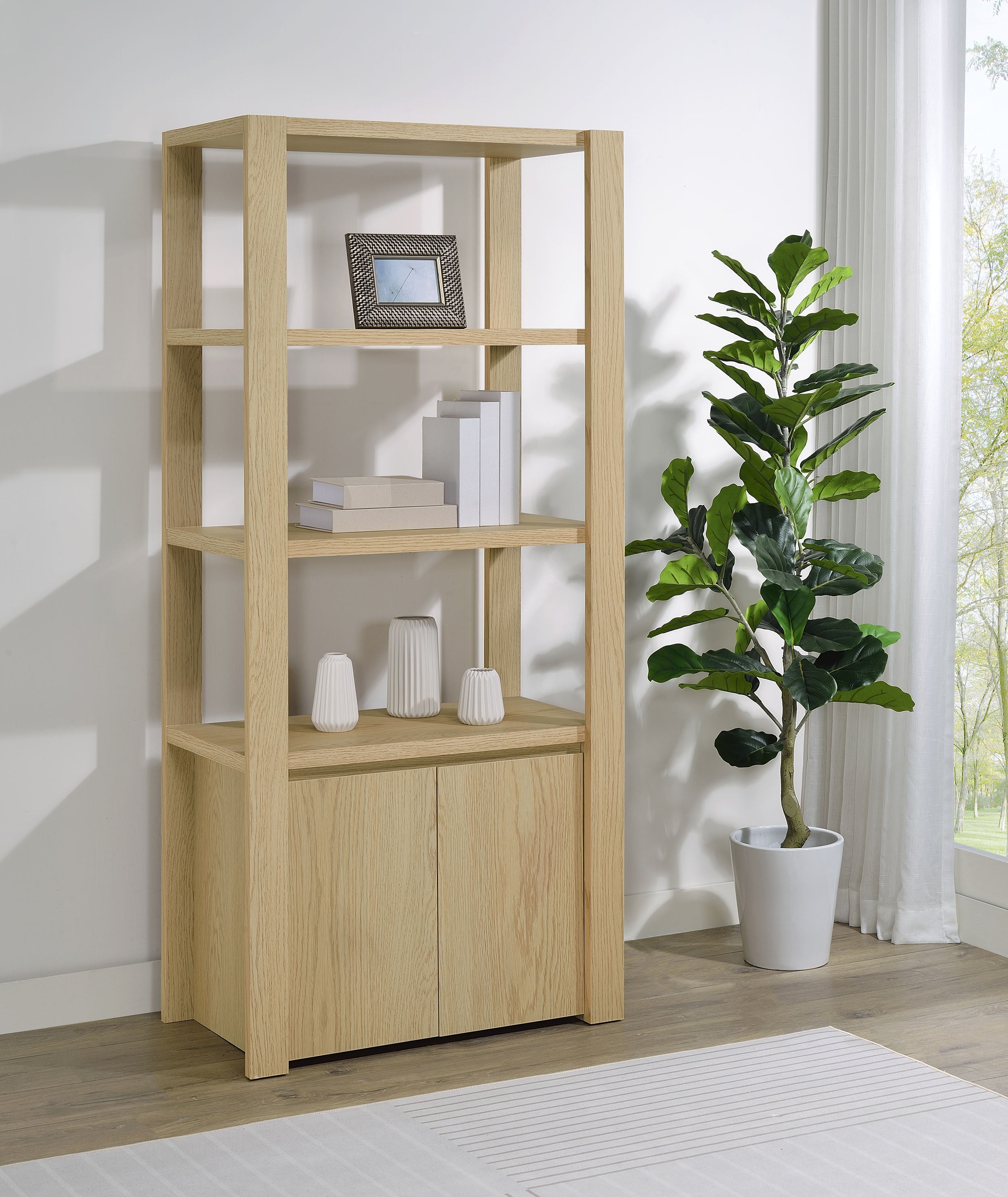 Laurelton 3-shelf Media Tower Tall Pier Cabinet Light Oak — view 2