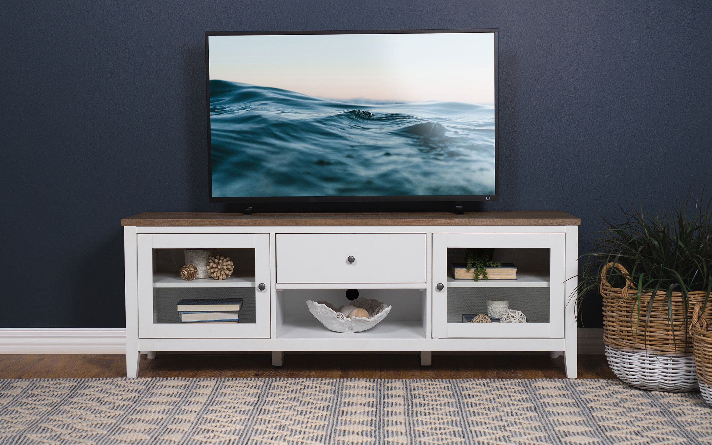 Hollis 2-door Wood 67-inch TV Stand with Drawer Brown and White — view 2