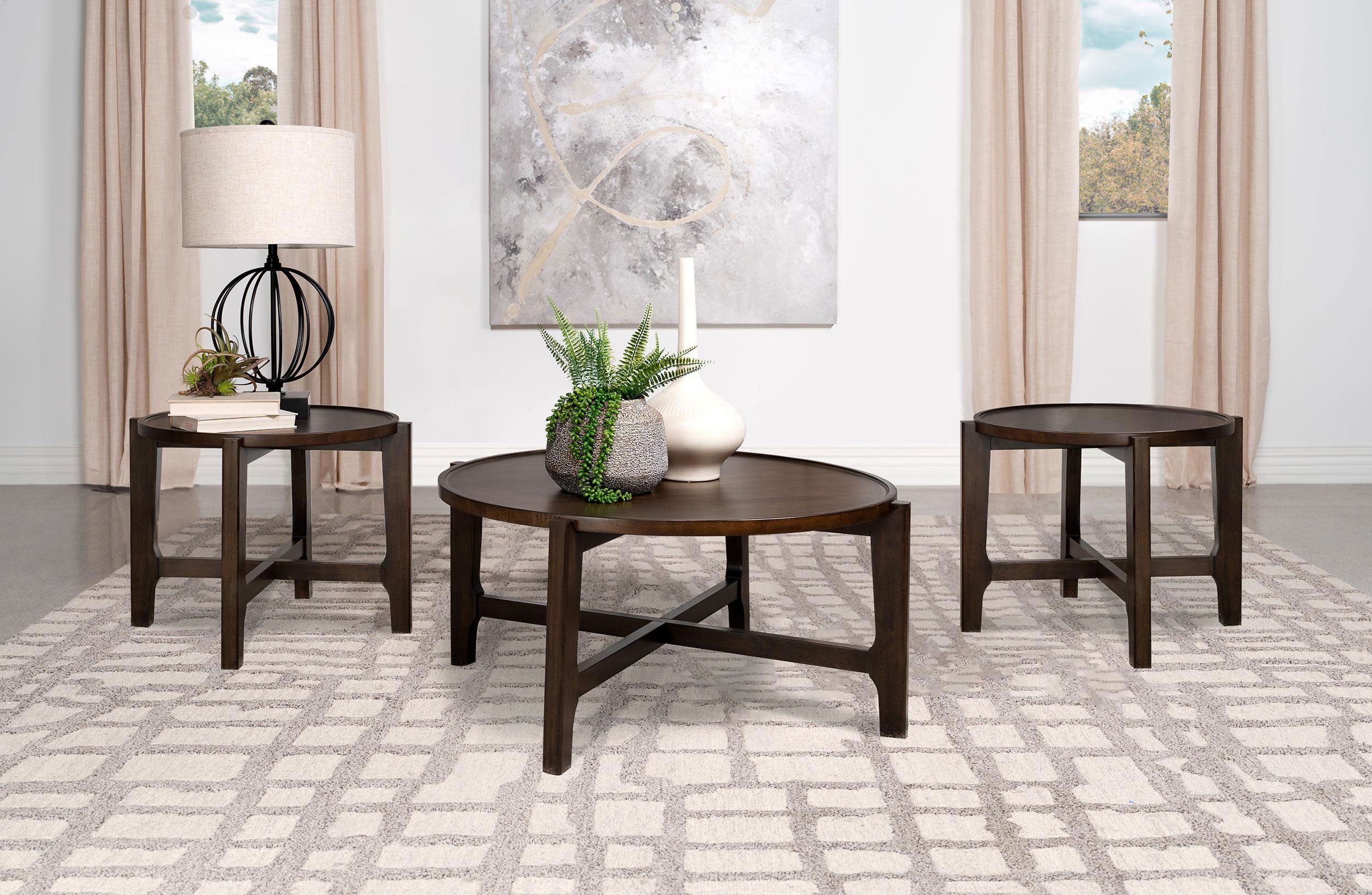 Cota 3-piece Solid Wood Coffee and End Table Set Dark Brown — view 1