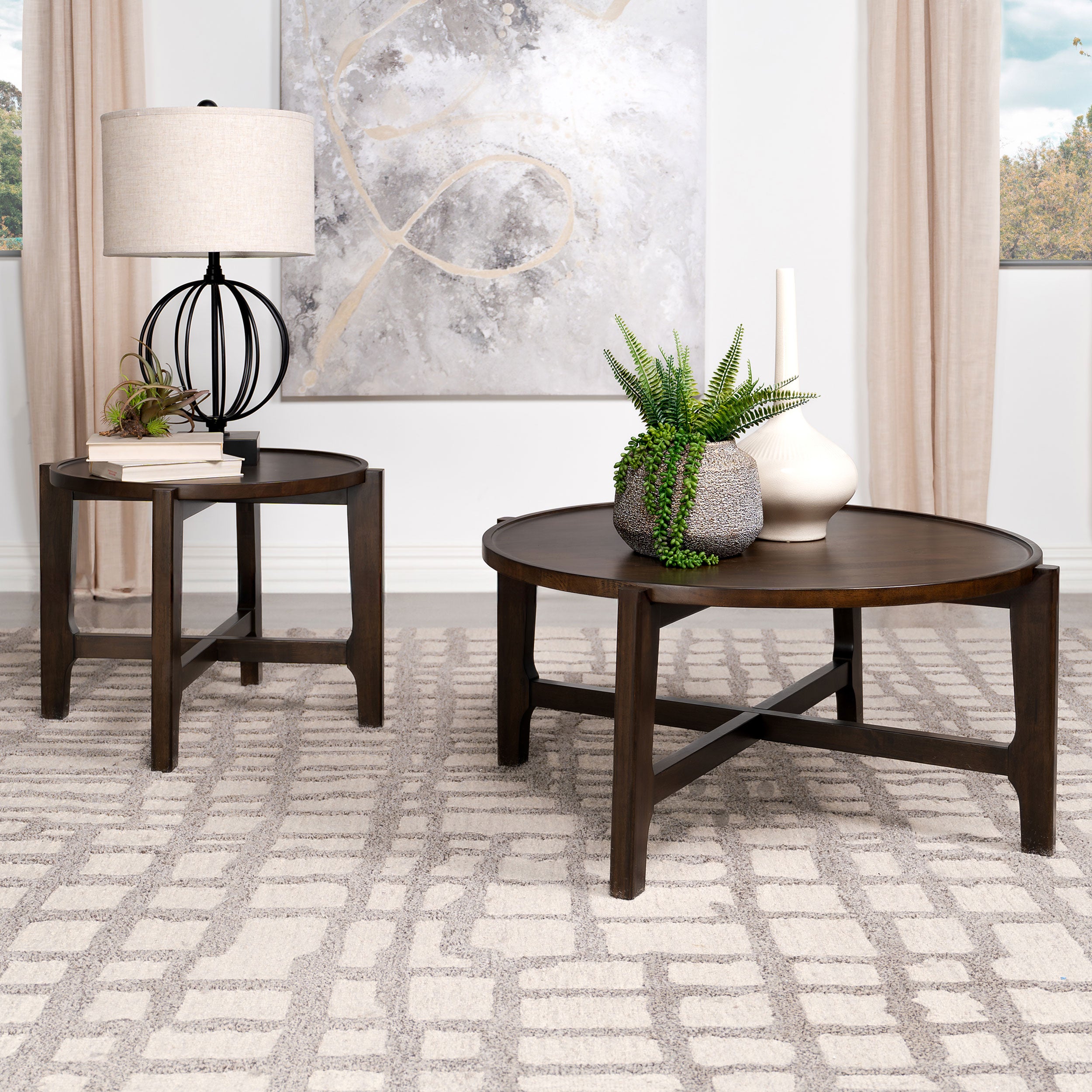 Cota Round Solid Wood Coffee Table Dark Brown — view 7