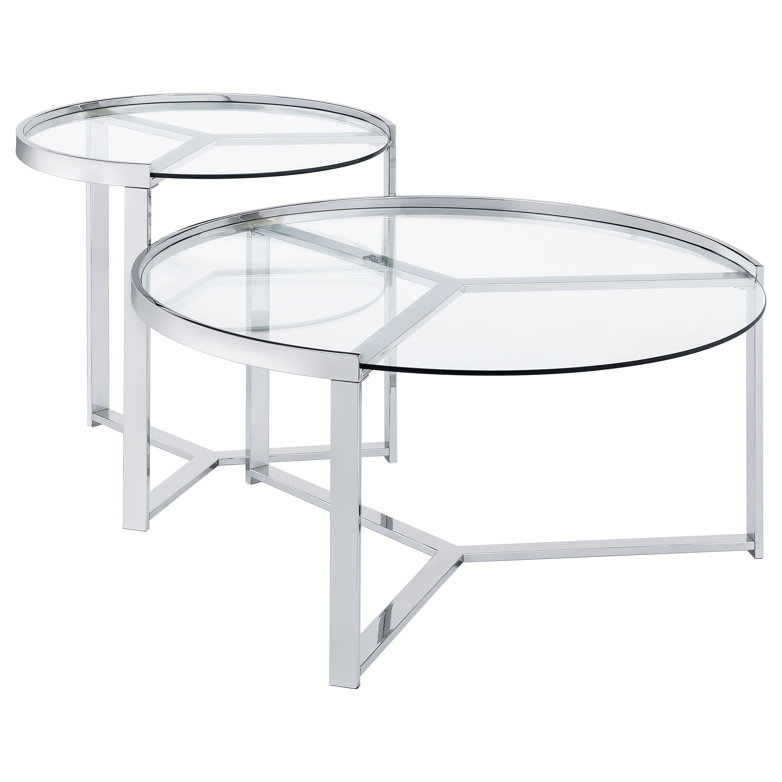 Delia 2-Piece Round Glass Top Nesting Coffee Table Chrome — view 2