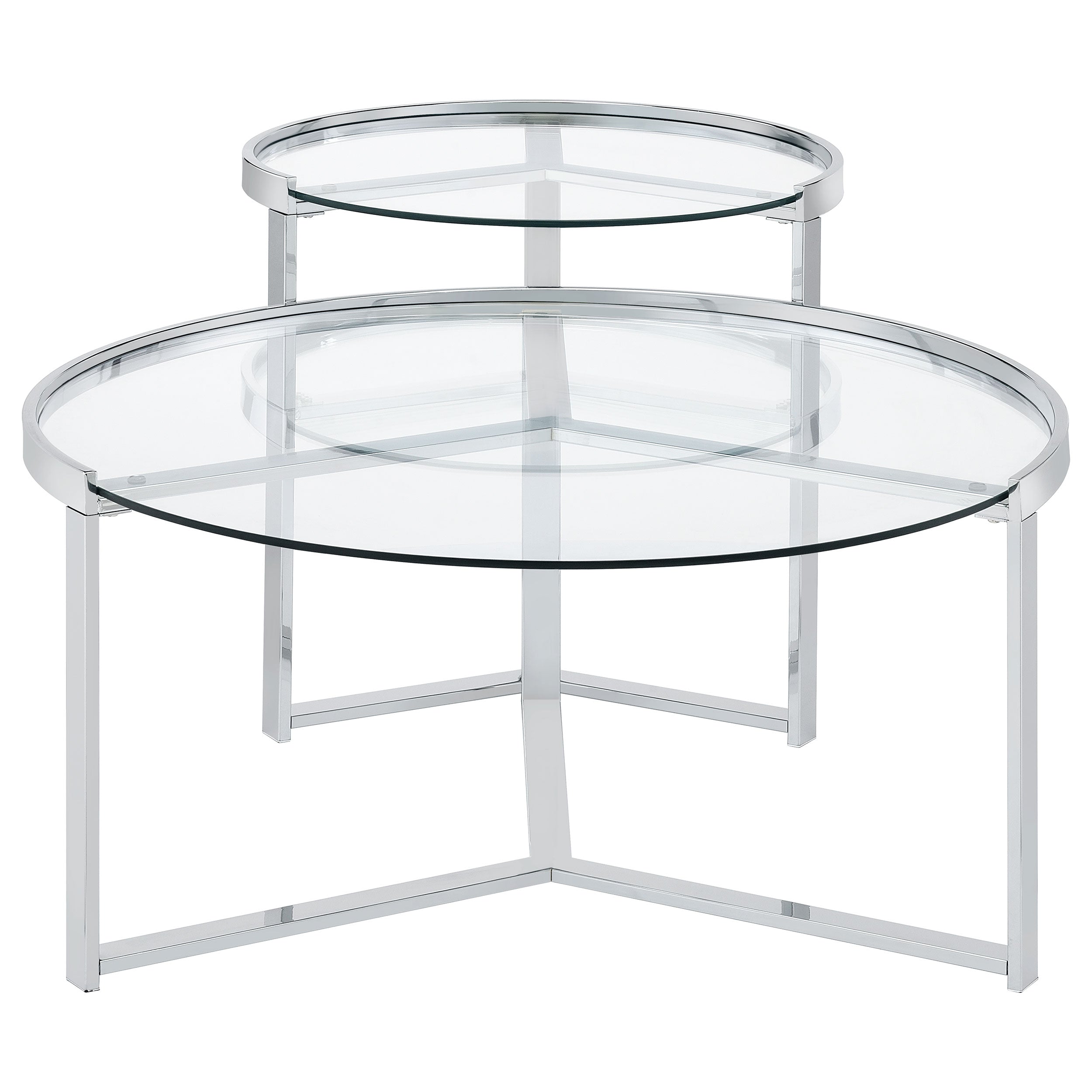 Delia 2-Piece Round Glass Top Nesting Coffee Table Chrome — view 3